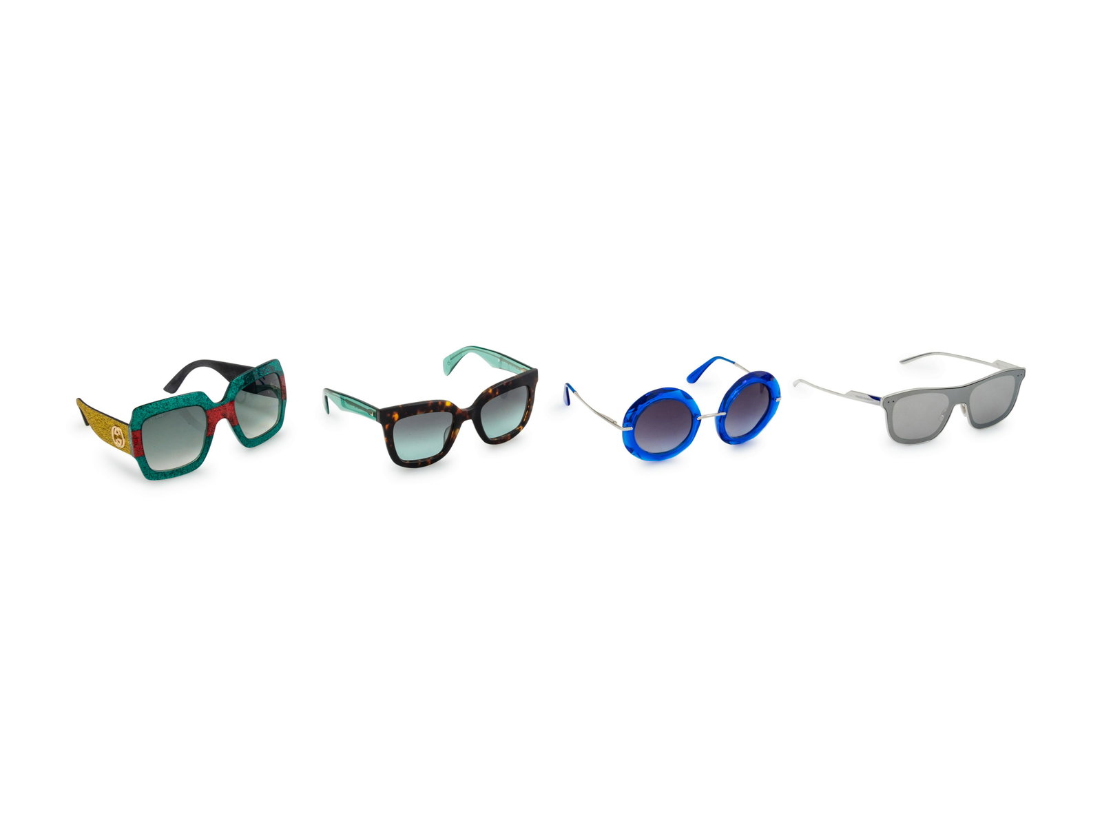 Four Pairs of Designer Sunglasses: Gucci, Rag & Bone,: Four Pairs of Designer Sunglasses: Gucci, Rag & Bone, Two Dolce & Gabanna c. 2017 BNY 132, 133, 134, 135 This lot includes four pairs of sunglasses. THE FIRST Gucci lucite sunglasses with red an