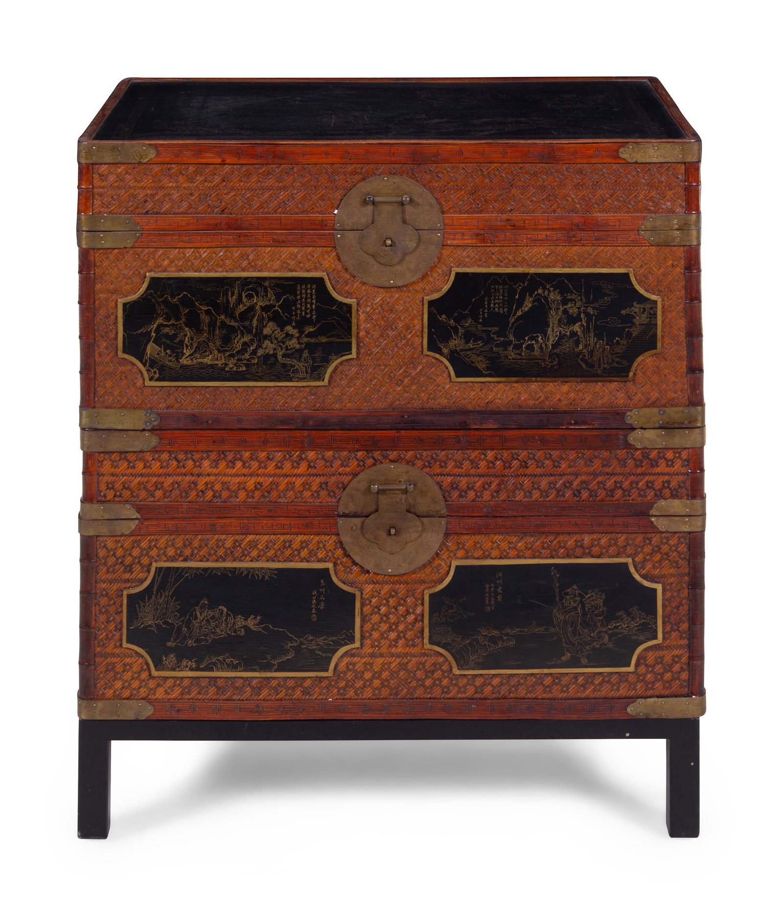 Two Chinese Export Lacquered and Woven Rattan Stackable (1 of 3)