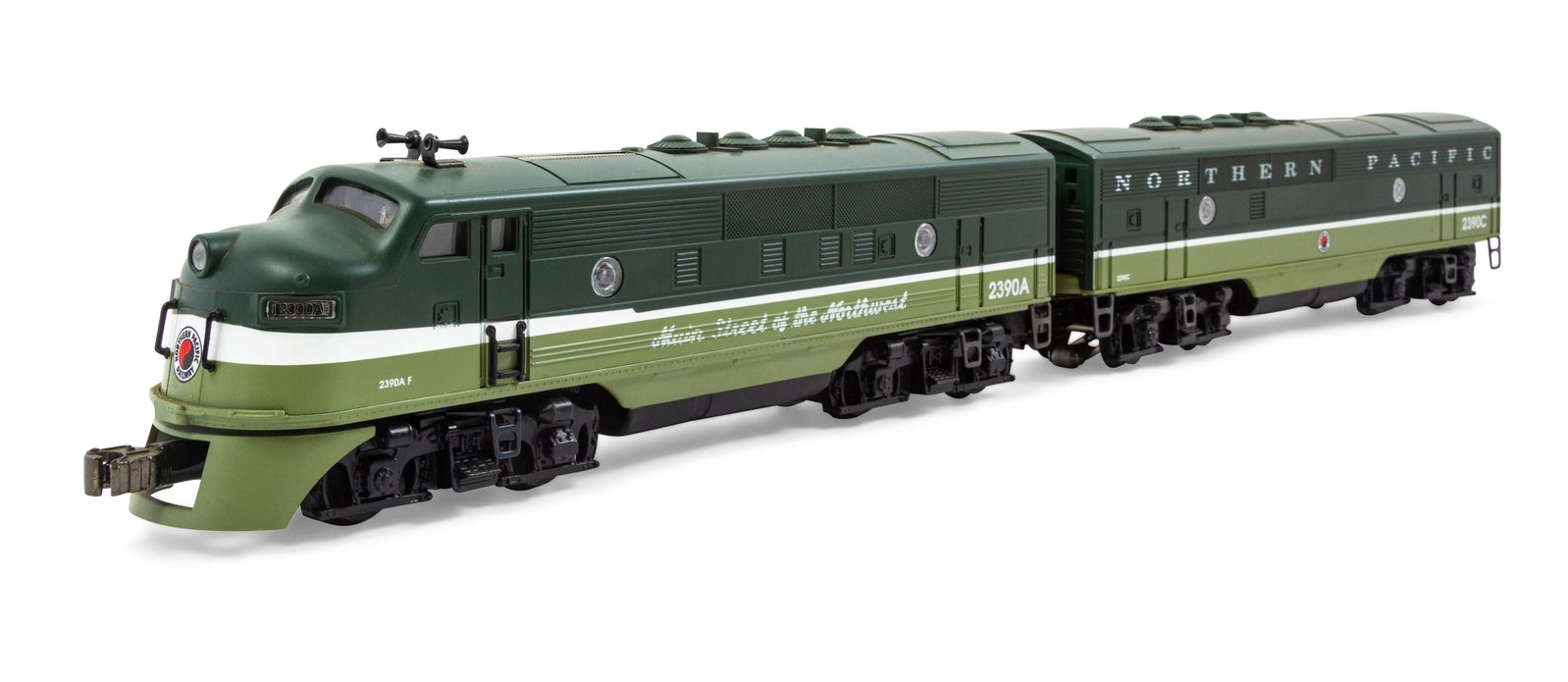 A Polychrome HO-Gauge Northern Pacific: Main Street of: A Polychrome HO-Gauge Northern Pacific: Main Street of the North West Two-Car Diesel Locomotive No. 2390A Property from a Midwest Collector