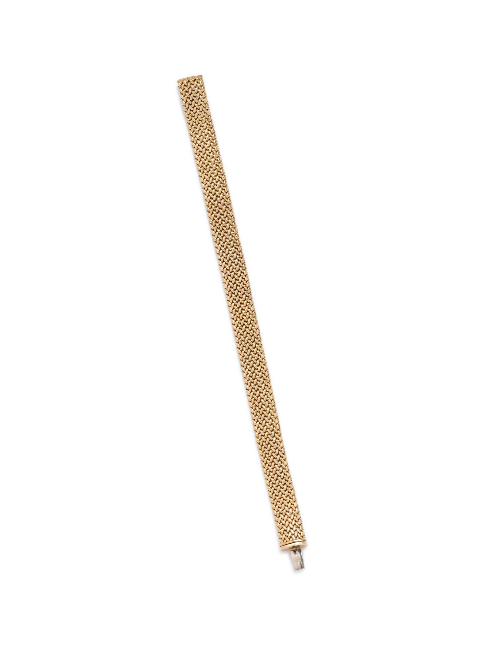TIFFANY & CO., YELLOW GOLD BRACELET: TIFFANY & CO., YELLOW GOLD BRACELET In a mesh link chain, measuring approximately 10.00 mm wide. Stamp: TIFFANY&CO. 750. 22.26 dwt.