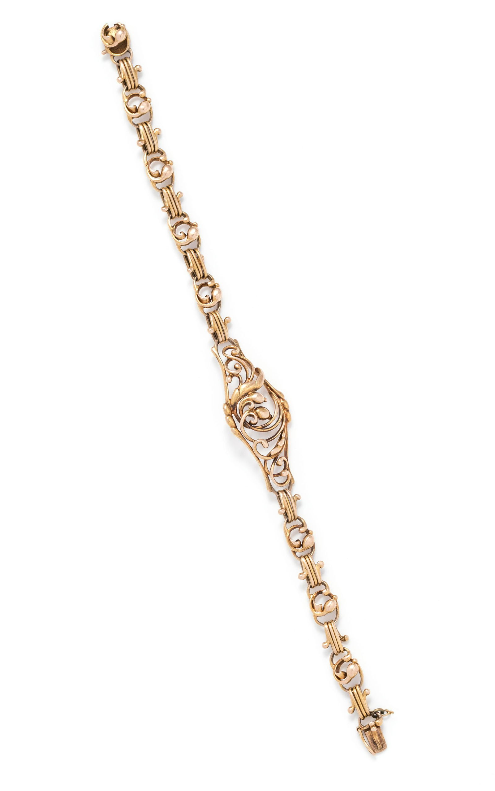 EVALD NIELSEN, BICOLOR GOLD BRACELET: BICOLOR GOLD BRACELET Consisting of open foliate motif yellow and rose gold links. Stamp: (maker's mark) 14K 585. 9.20 dwt.