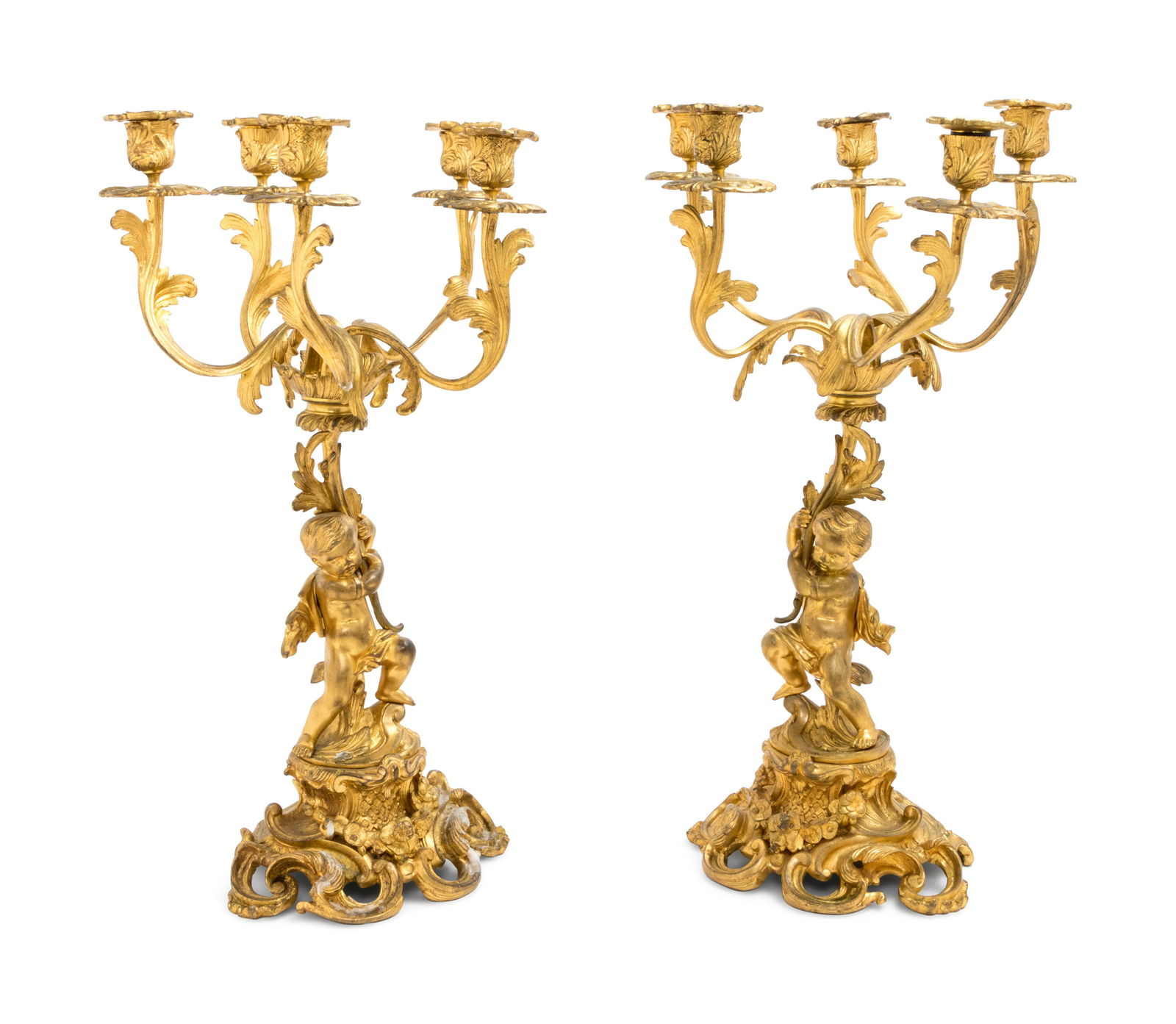 A Pair of Louis XV Style Gilt Bronze Five-Light Figural (1 of 1)