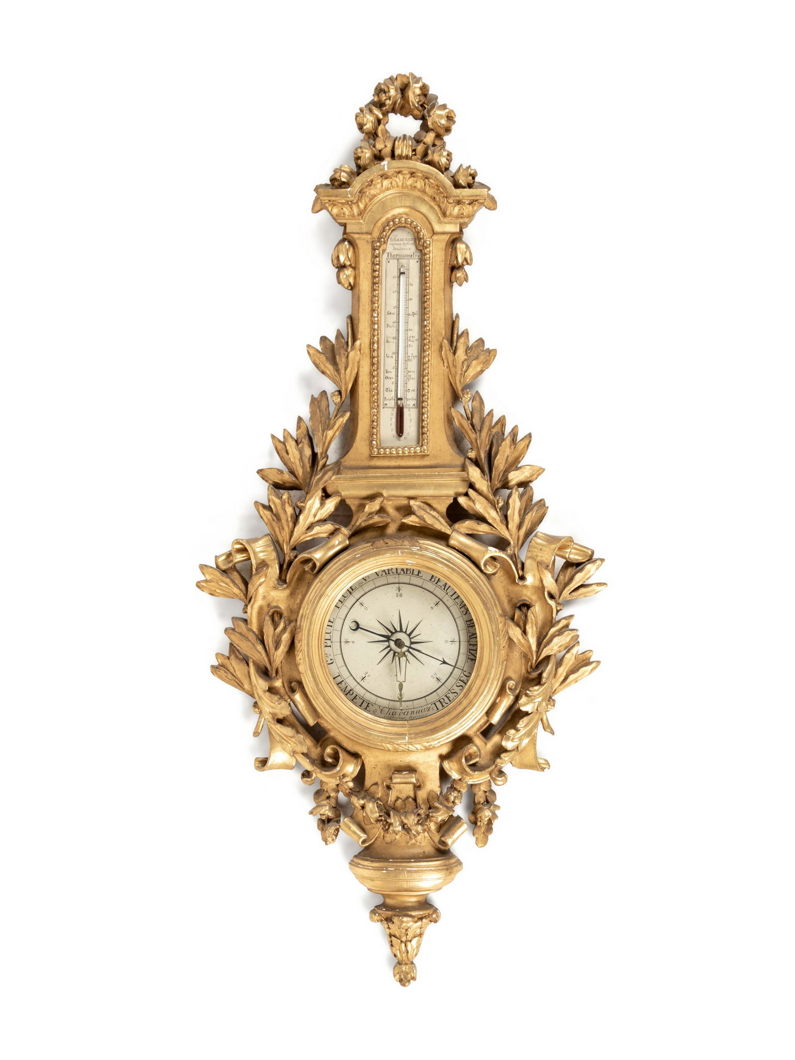 A Louis XV Style Carved Giltwood Barometer and (1 of 3)