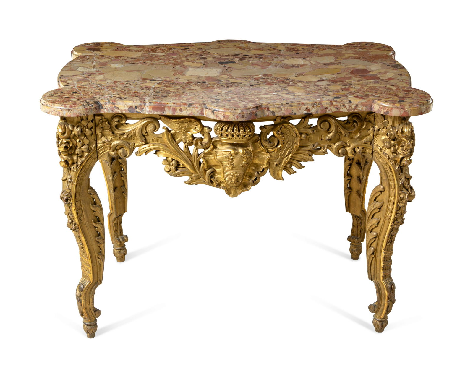 A Louis XV Style Carved Giltwood Marble-Top Center (1 of 4)