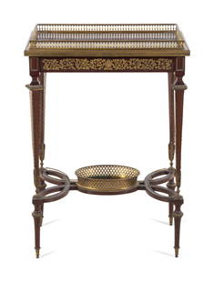 A Louis XVI Style Gilt Bronze Mounted Mahogany Table: A Louis XVI Style Gilt Bronze Mounted Mahogany Table Manner of Adam Weisweiler, Late 19th Century Height 30 3/4 x width 22 x depth 14 inches. Property from a Private Collector, Chicago, Illinois