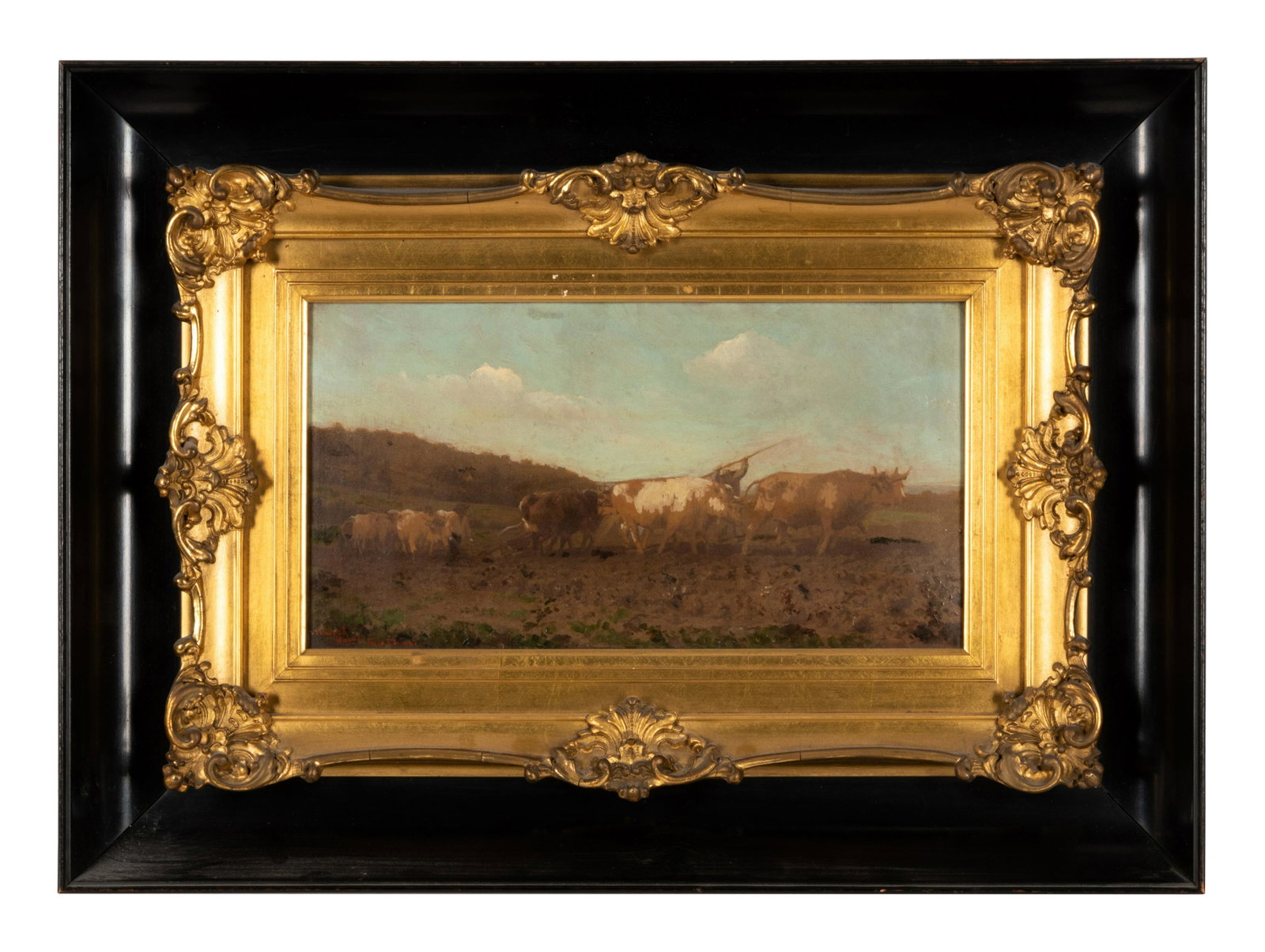 After Rosa Bonheur (French, 1822-1899): After Rosa Bonheur (French, 1822-1899) Ploughing in the Nivernais oil on canvas signed A. Durand/ d'apres Rosa Bonheur (lower left) 5 7/8 x 11 inches. Property from a Private Collector, Chicago, Illin