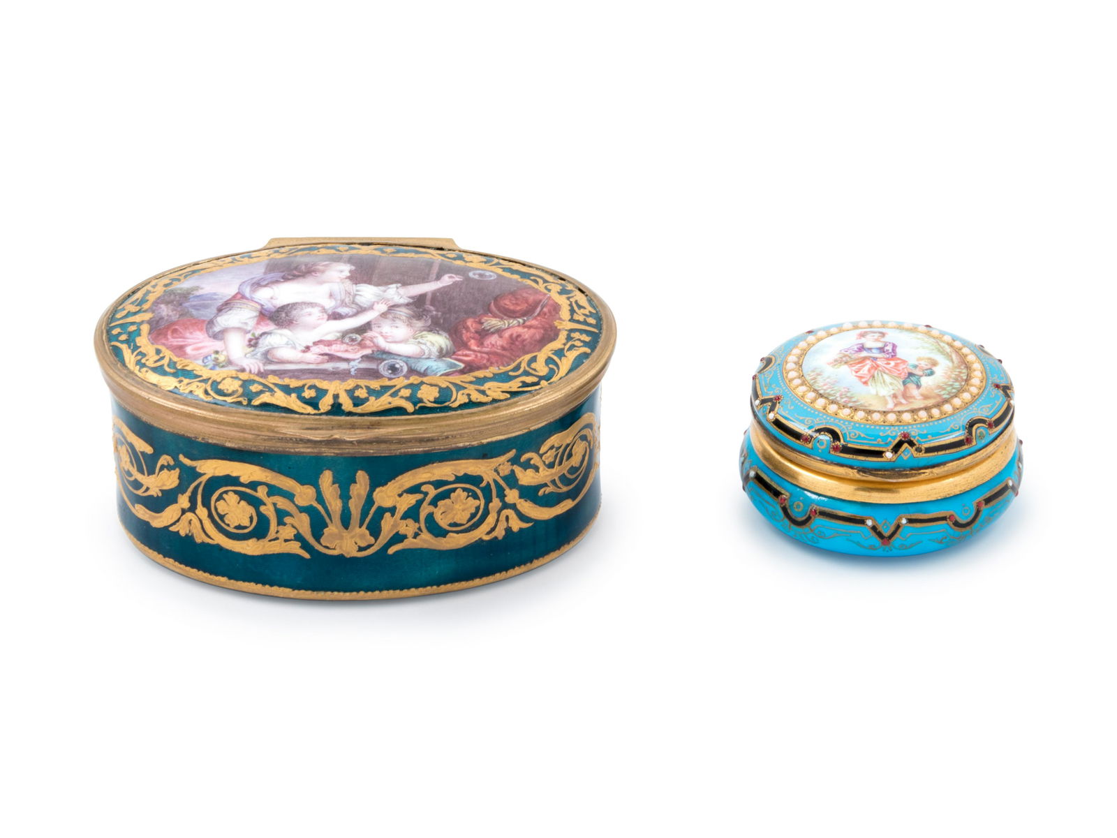 A Sevres Style "Jeweled" Porcelain Snuff Box and a (1 of 3)