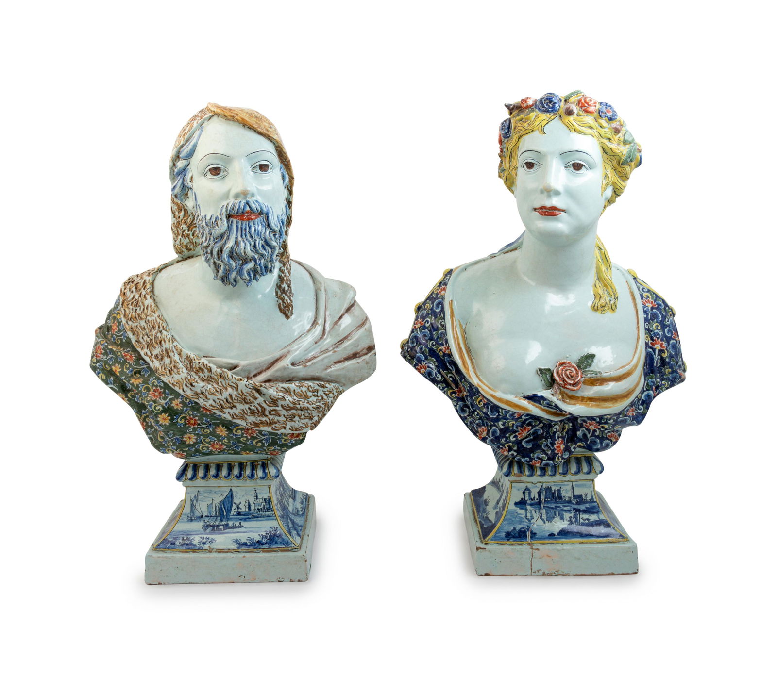 A Pair of Rouen Style Polychrome Glazed Terra Cotta (1 of 2)