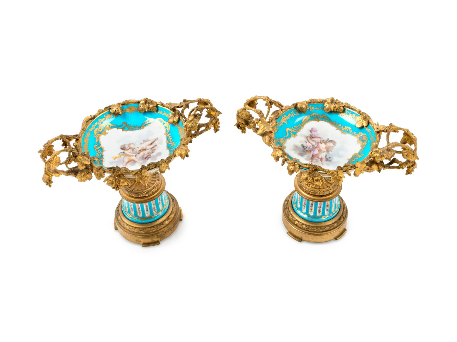 A Pair of Sevres Style Gilt Bronze Mounted Painted and (1 of 5)