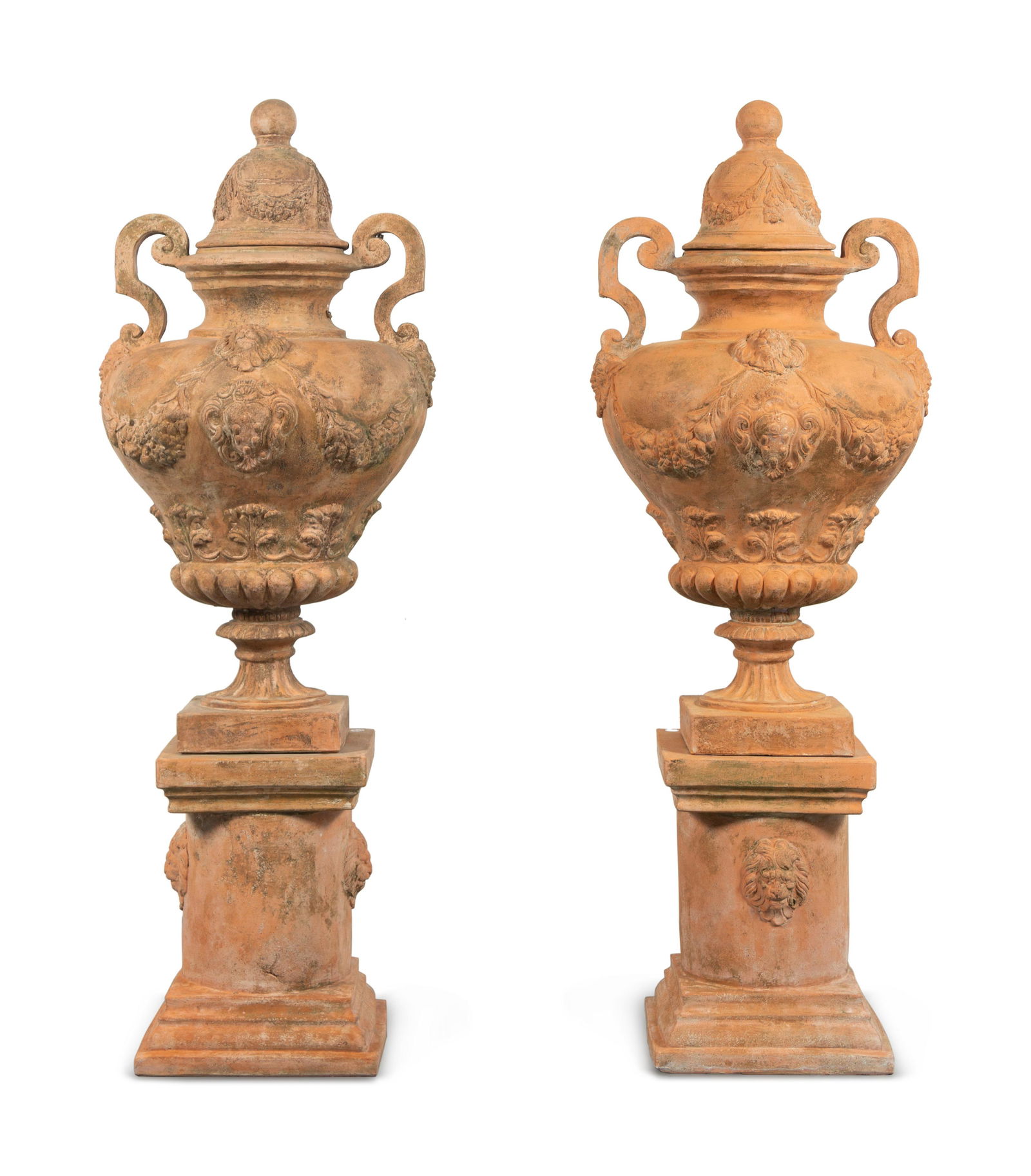 A Large Pair of Neoclassical Terra Cotta Covered Urns (1 of 2)