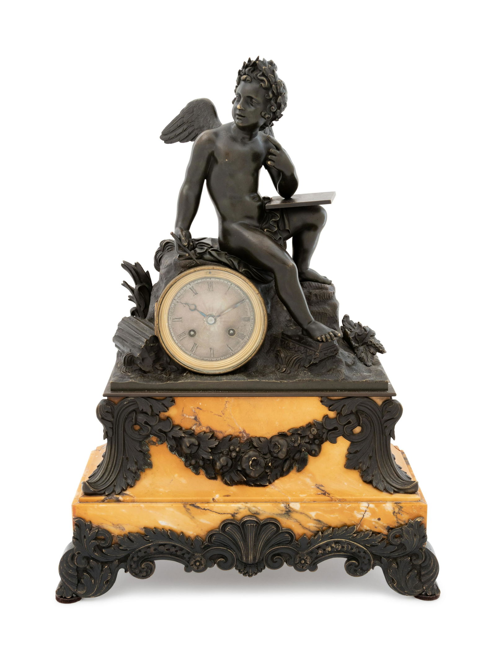 A French Bronze and Sienna Marble Figural Mantel Clock (1 of 3)