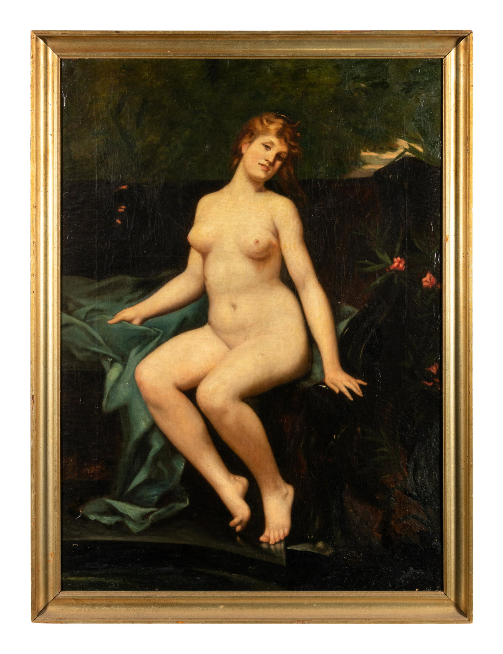 Continental School, Late 19th/Early 20th Century: Continental School, Late 19th/Early 20th Century Nude Seated on Blue Silk oil on canvas 39 x 28 inches.