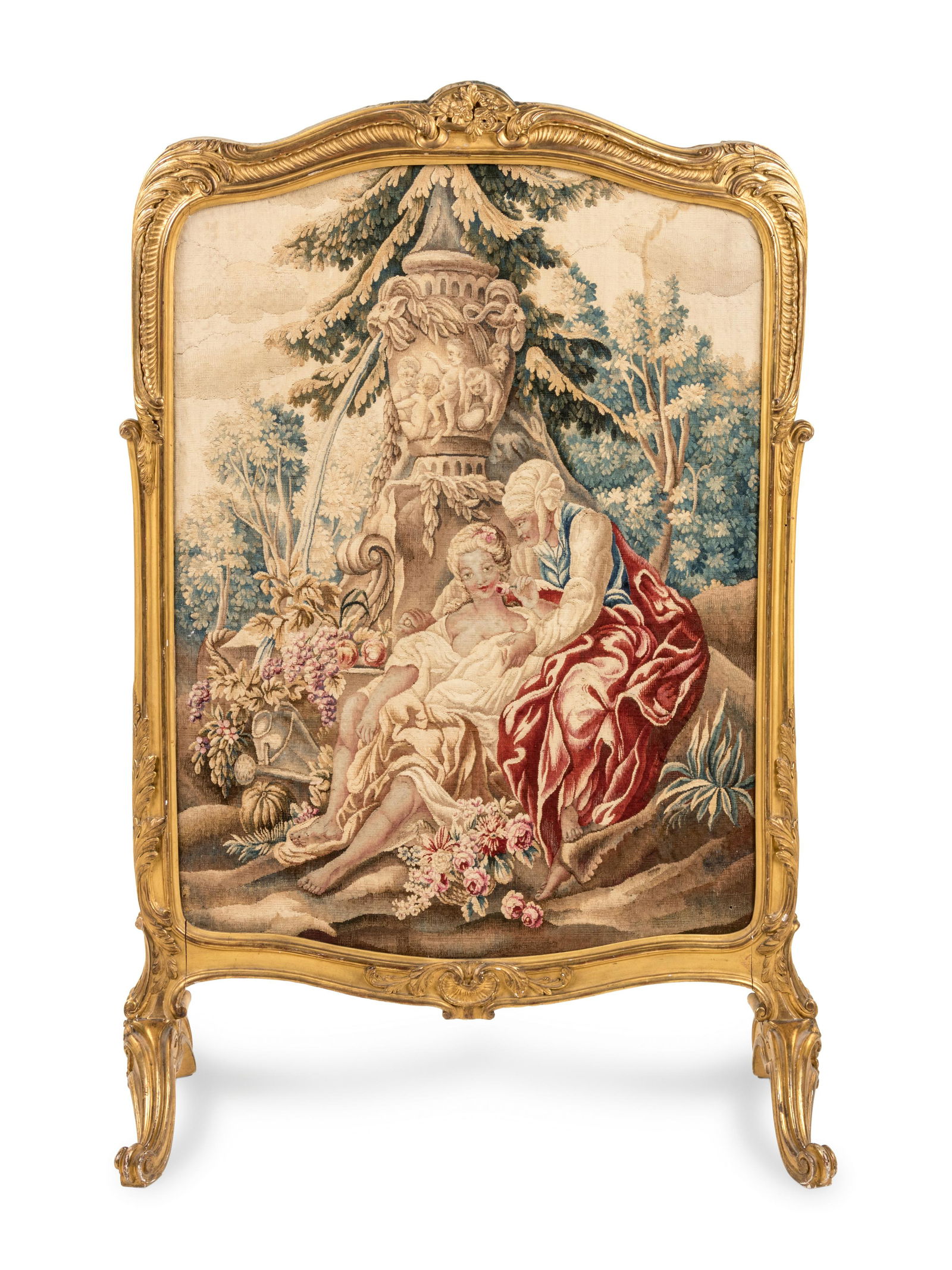A Louis XV Style Giltwood and Silk Tapestry-Inset Fire (1 of 2)