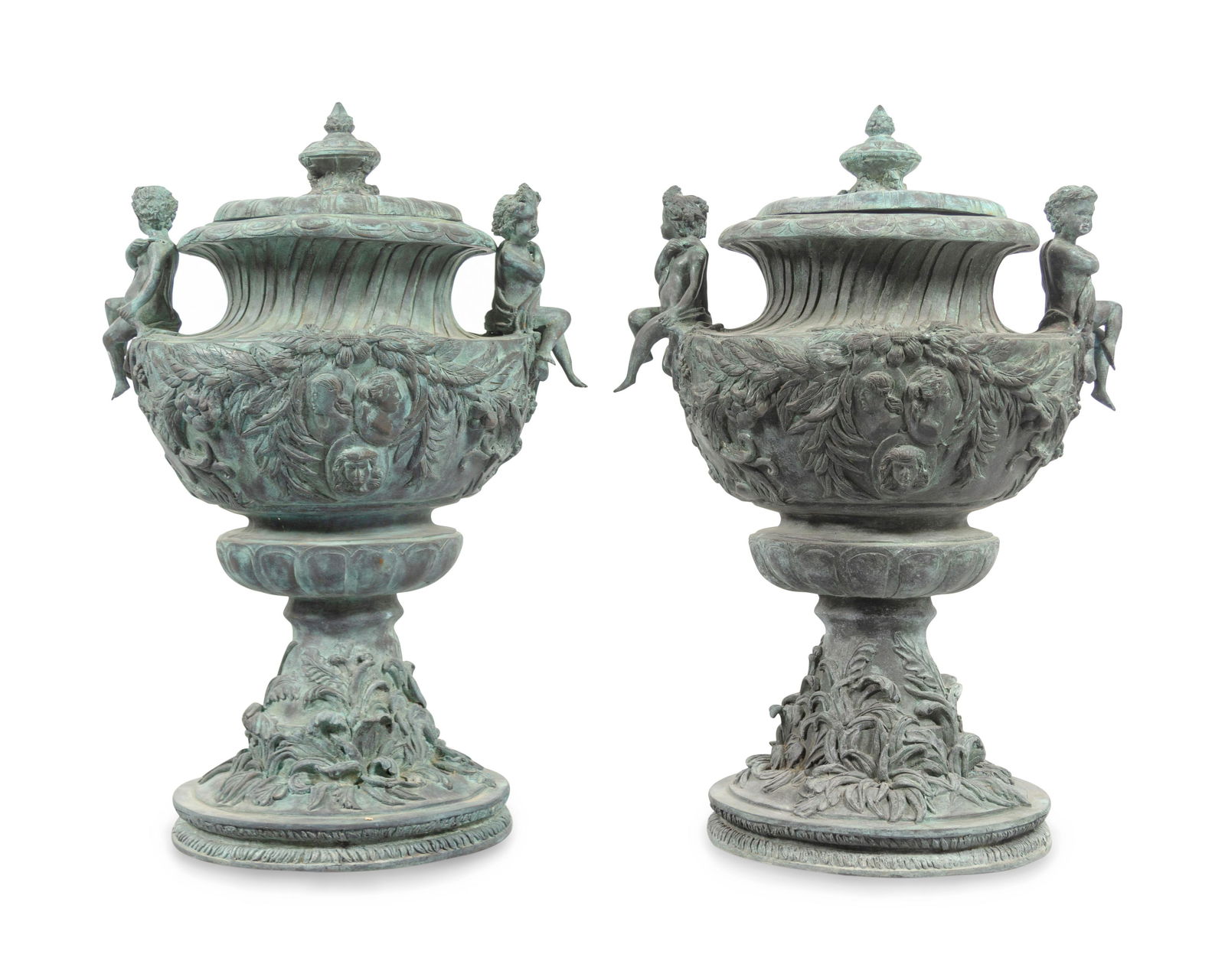 A Pair of Louis XV Style Cast Iron Covered Garden Urns (1 of 2)