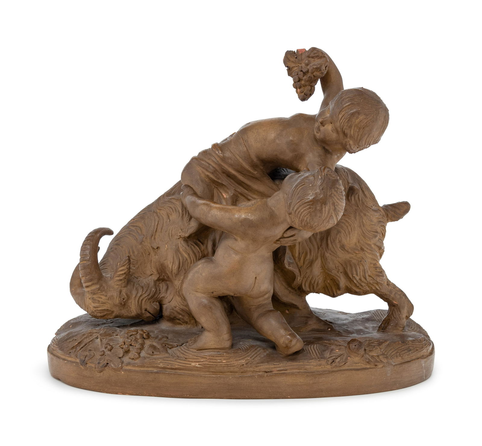 After Claude Michel (Clodion) (French, 1738-1814): After Claude Michel (Clodion) (French, 1738-1814) Late 19th/Early 20th Century Bacchic Putti and Goat terra cotta Height 13 1/4 x width 16 inches. Property from the Collection of Don and Carolyn Kirkp