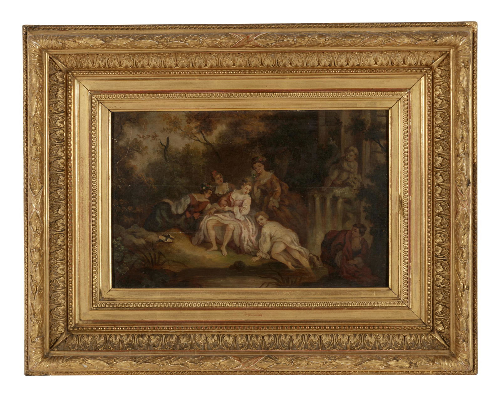 French School, 18th/19th Century: French School, 18th/19th Century Ladies in a Garden oil on cradled panel 9 1/2 x 14 1/2 inches. Property from the Collection of Don and Carolyn Kirkpatrick, Little Rock, Arkansas