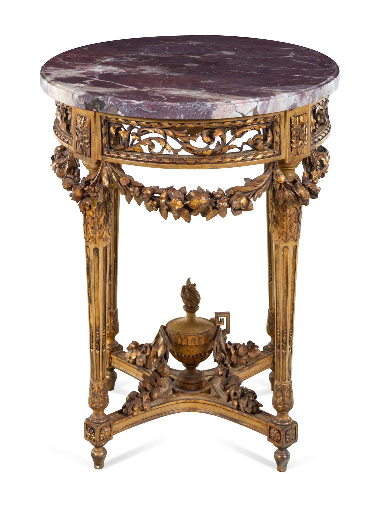 A Louis XVI Style Carved Giltwood Marble-Top Side Table (1 of 3)