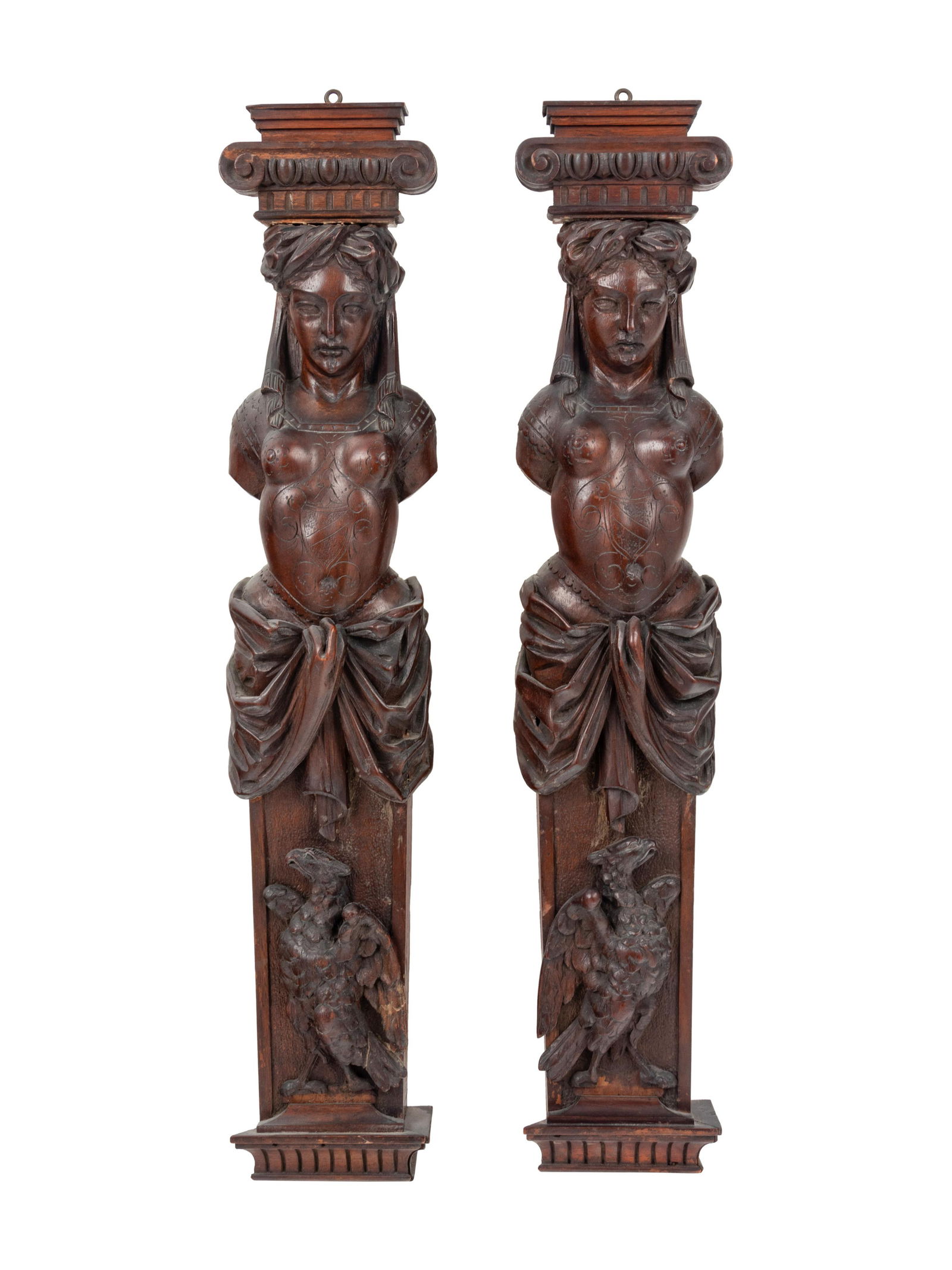 A Pair of French Carved Walnut Figural Ornaments (1 of 1)