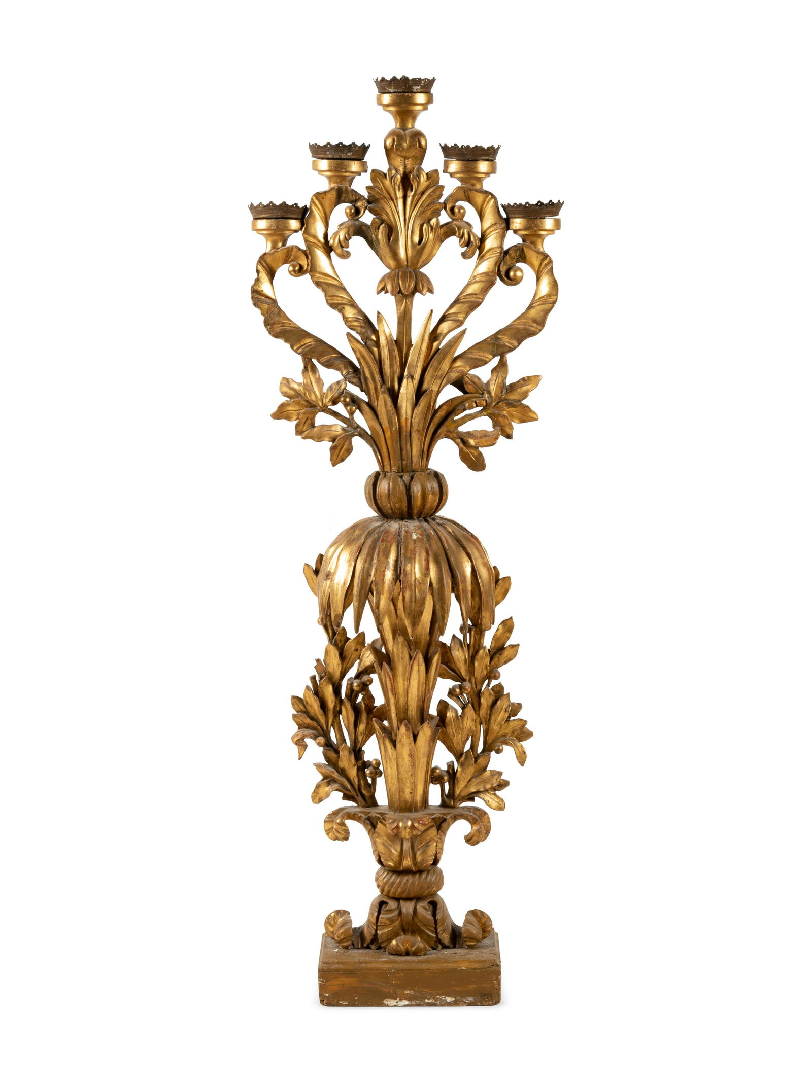 A Neoclassical Giltwood Five-Light Candelabrum (1 of 2)