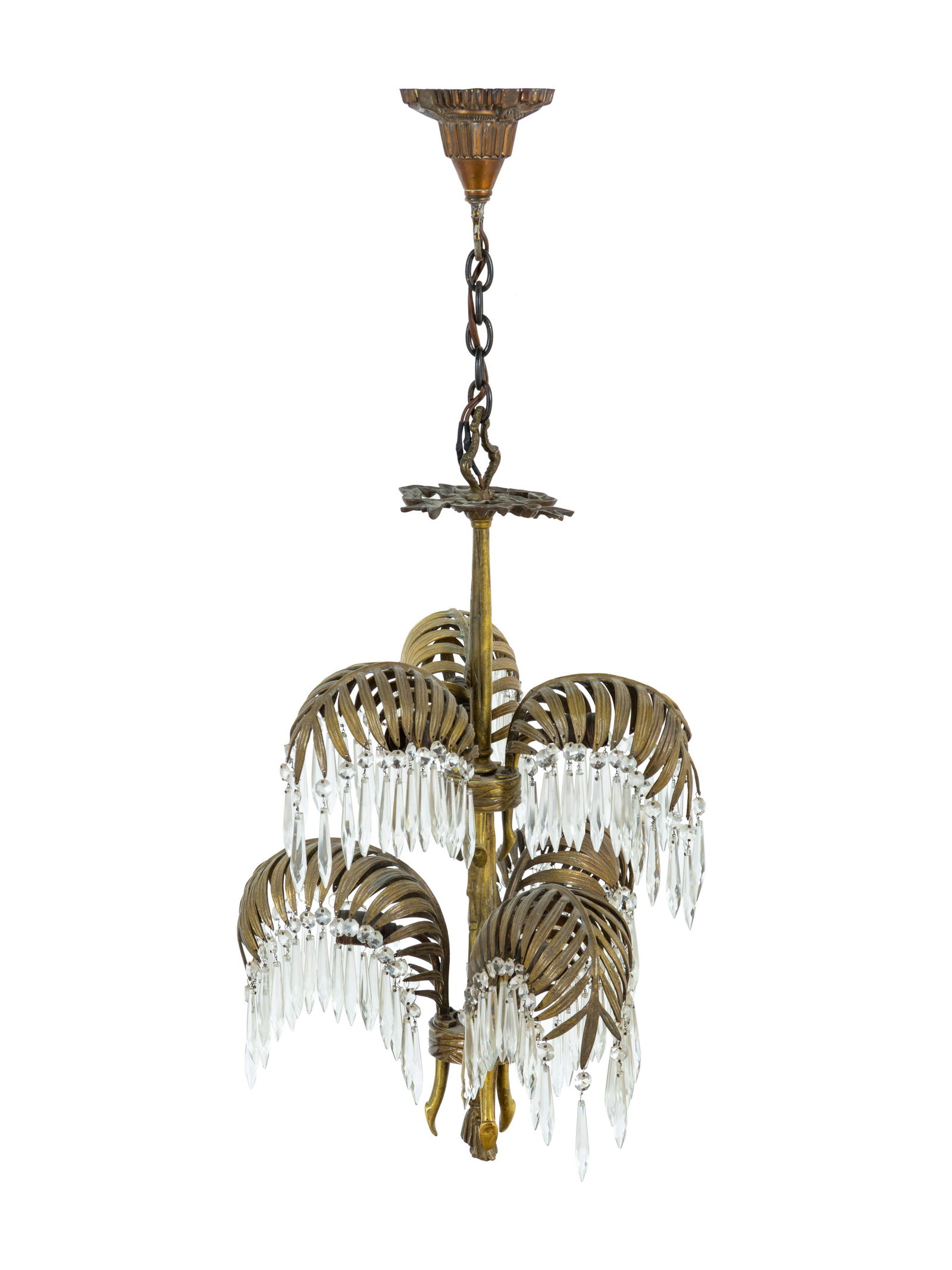 A Neoclassical Brass and Cut-Glass Six-Light Palm-Leaf (1 of 4)