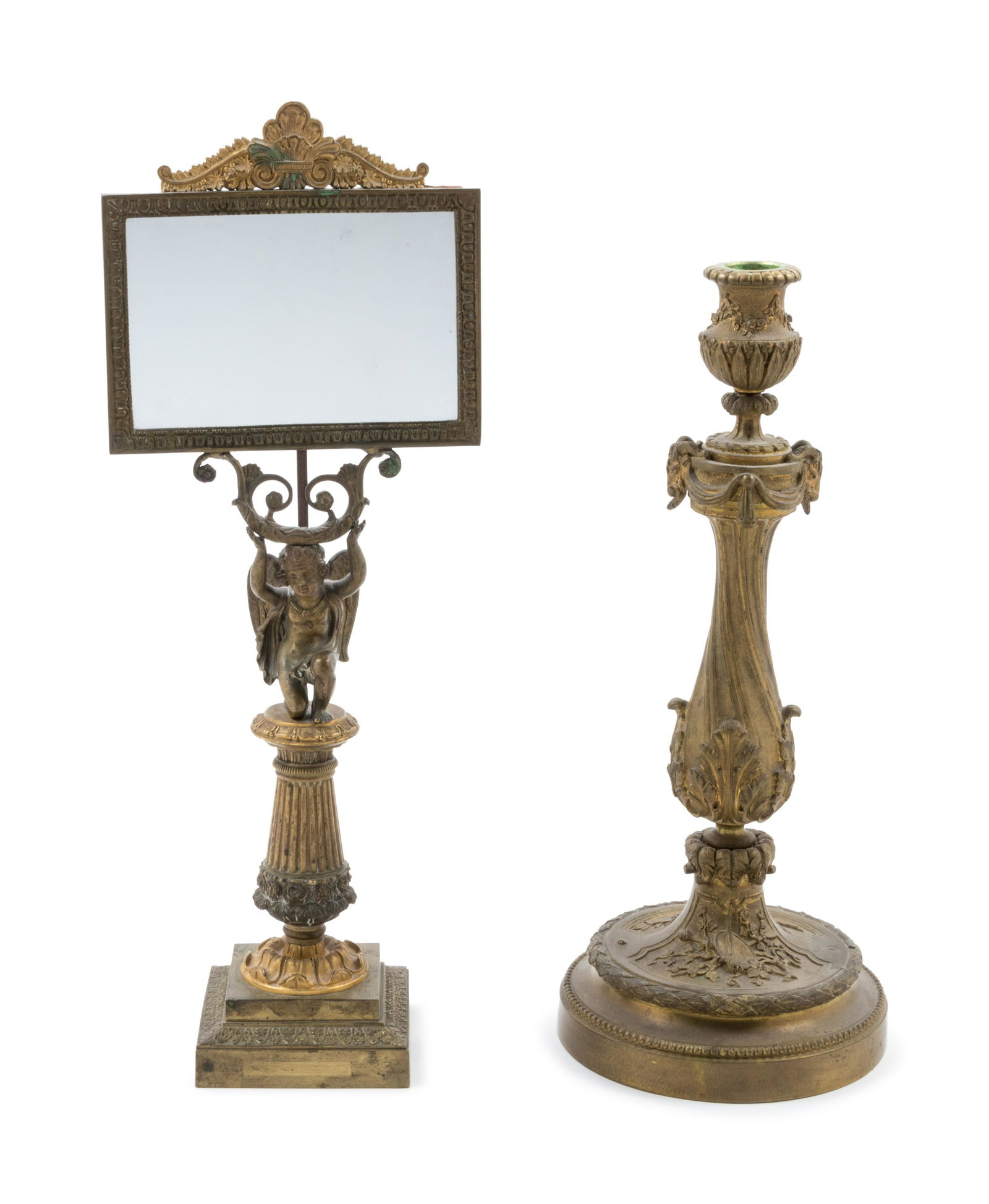 A French Gilt Bronze Candlestick and Figural Mirror (1 of 4)