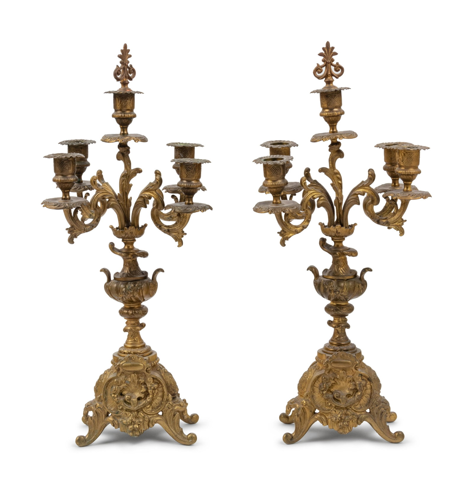 A Pair of Neoclassical Gilt Metal Four-Light Candelabra: A Pair of Neoclassical Gilt Metal Four-Light Candelabra Height 18 1/2 inches. Property from a Private Collector, Chicago, Illinois