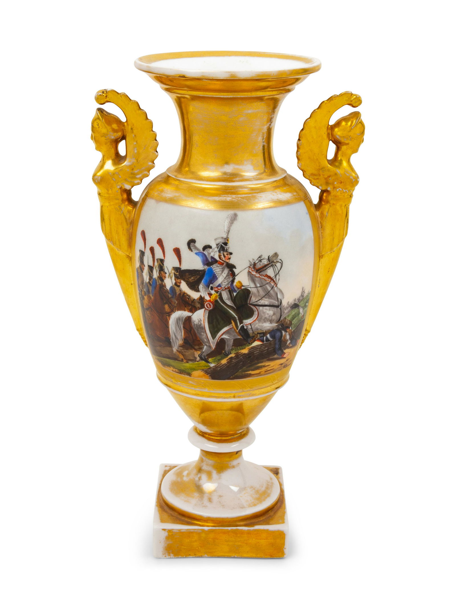 A Paris Porcelain Painted and Parcel Gilt Vase: A Paris Porcelain Painted and Parcel Gilt Vase 19th Century Height 12 7/8 inches. Provenance: George Subkoff Antiques, Norwalk, Connecticut Property from the Collection of Michael and Janice Doniger,