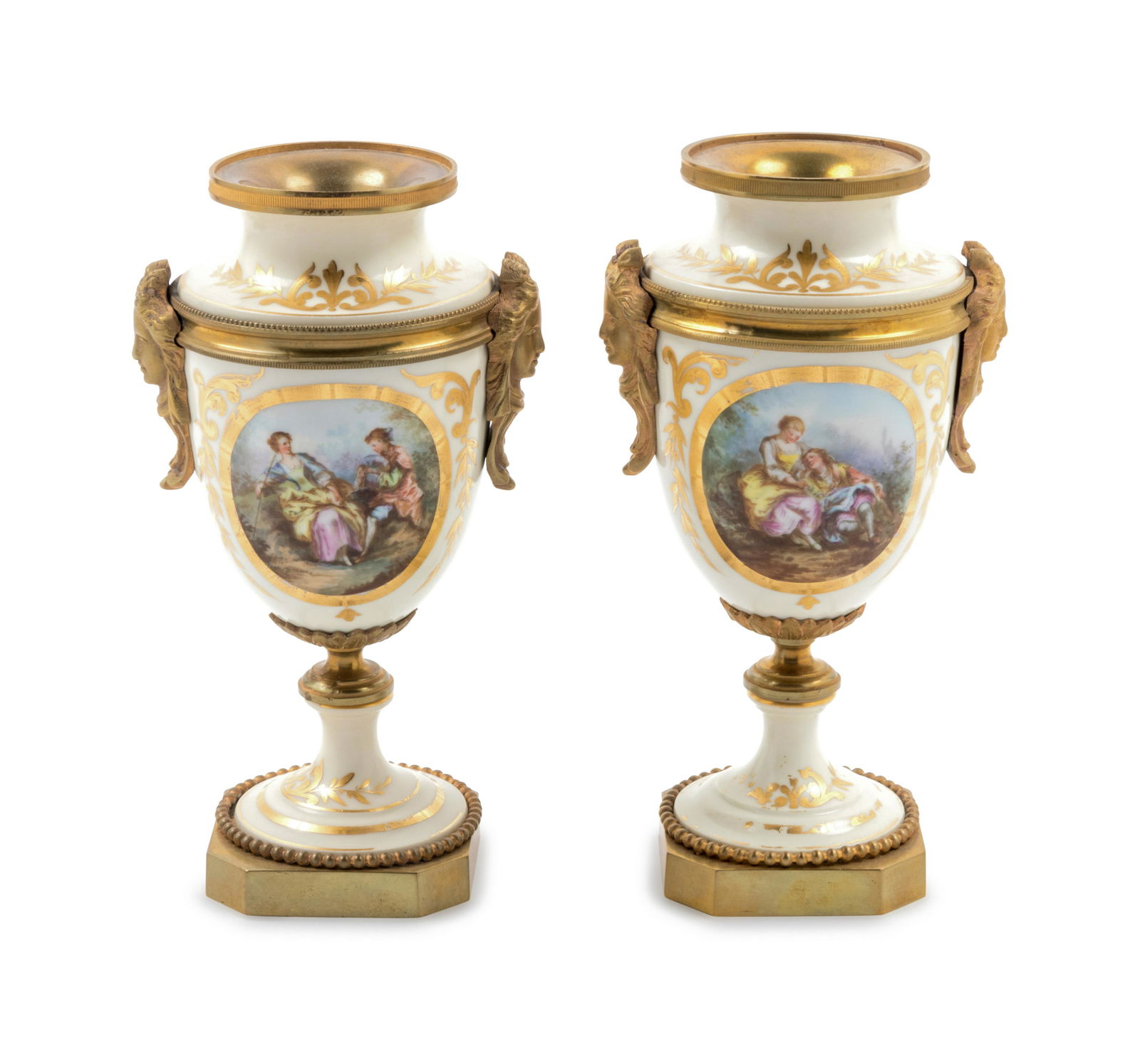 A Pair of Sevres Style Gilt Bronze Mounted Painted and (1 of 6)