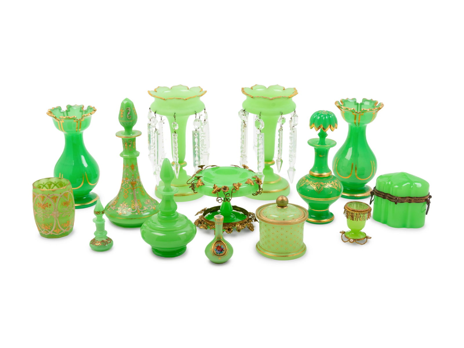Fifteen Green Opaline Glass Articles (1 of 2)