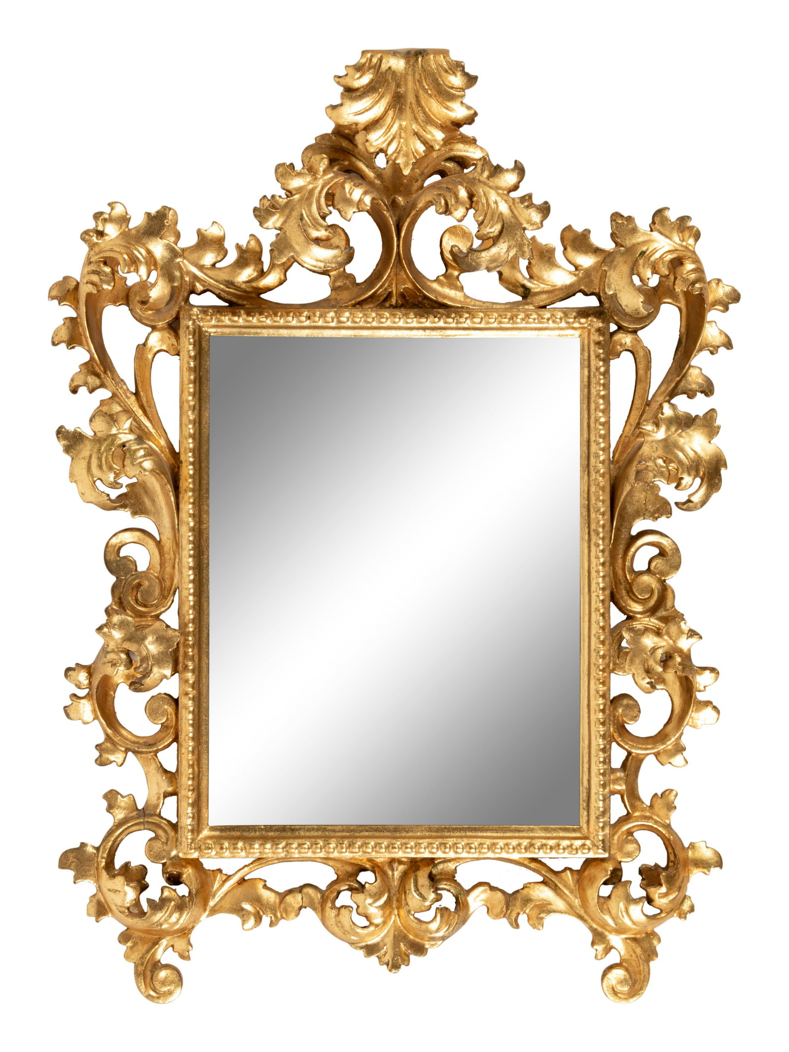 An Italian Rococo Style Giltwood Mirror: An Italian Rococo Style Giltwood Mirror 20th Century Height 26 1/4 x width 19 1/2 inches. Provenance: Sarachek's, Kansas City, Missouri Property from the Collection of Don and Carolyn Kirkpatrick, Lit