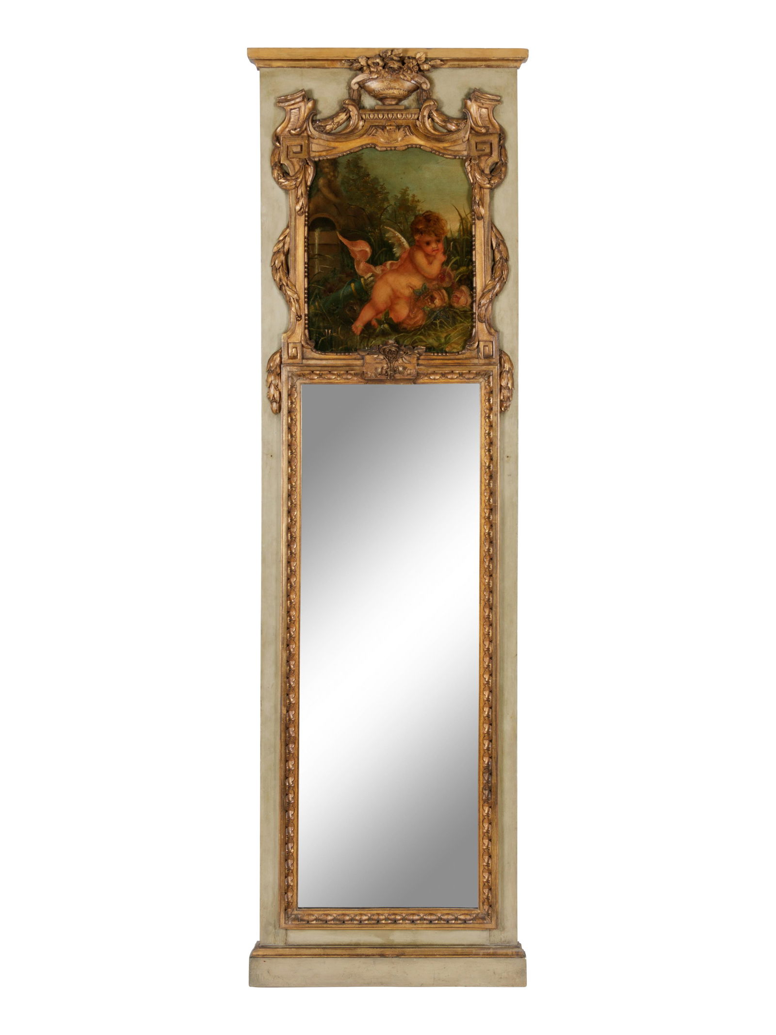 A Continental Painted and Parcel Gilt Trumeau Mirror (1 of 2)