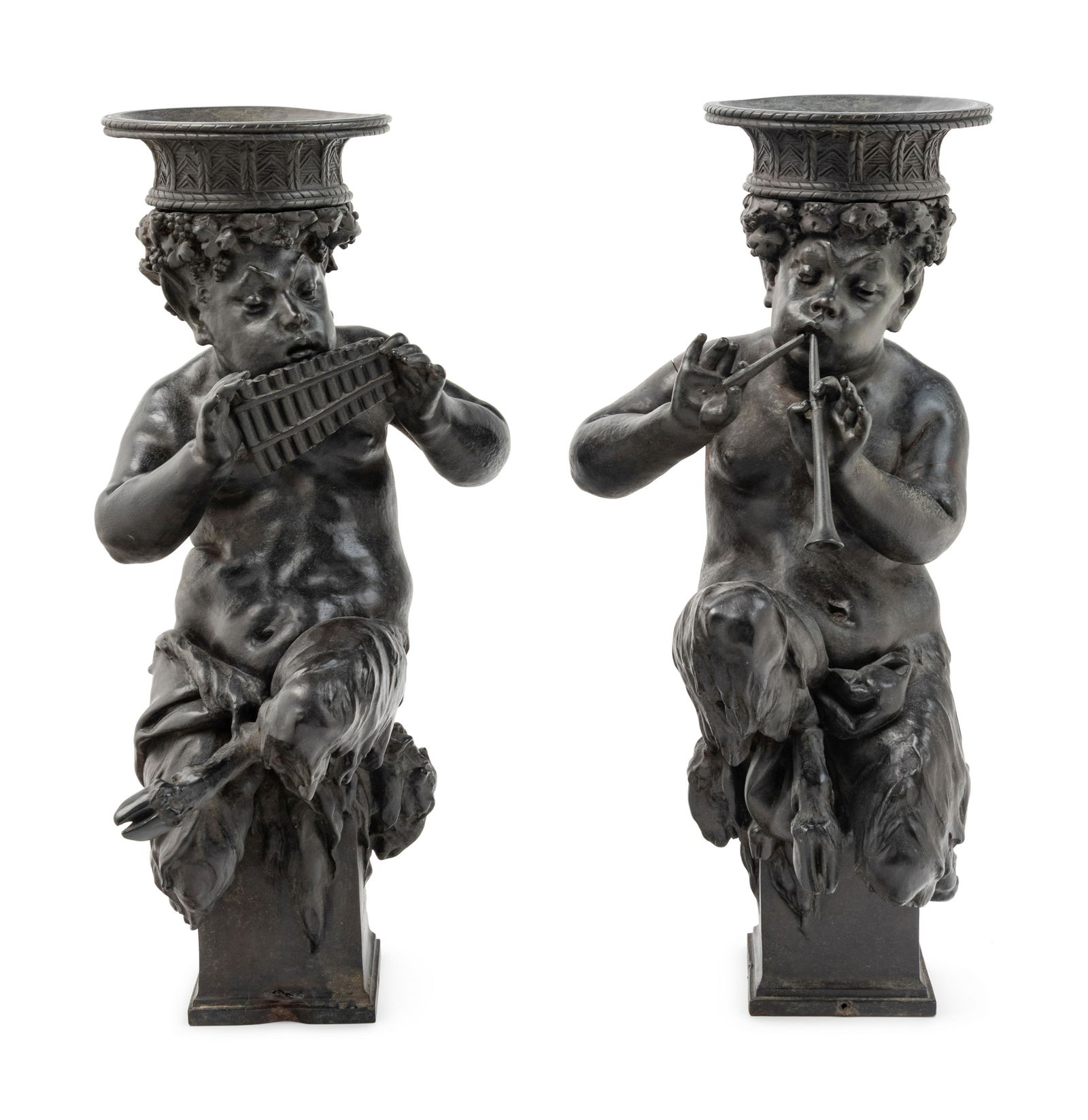 A Pair of Cast Metal Figures of Musical Fauns (1 of 2)