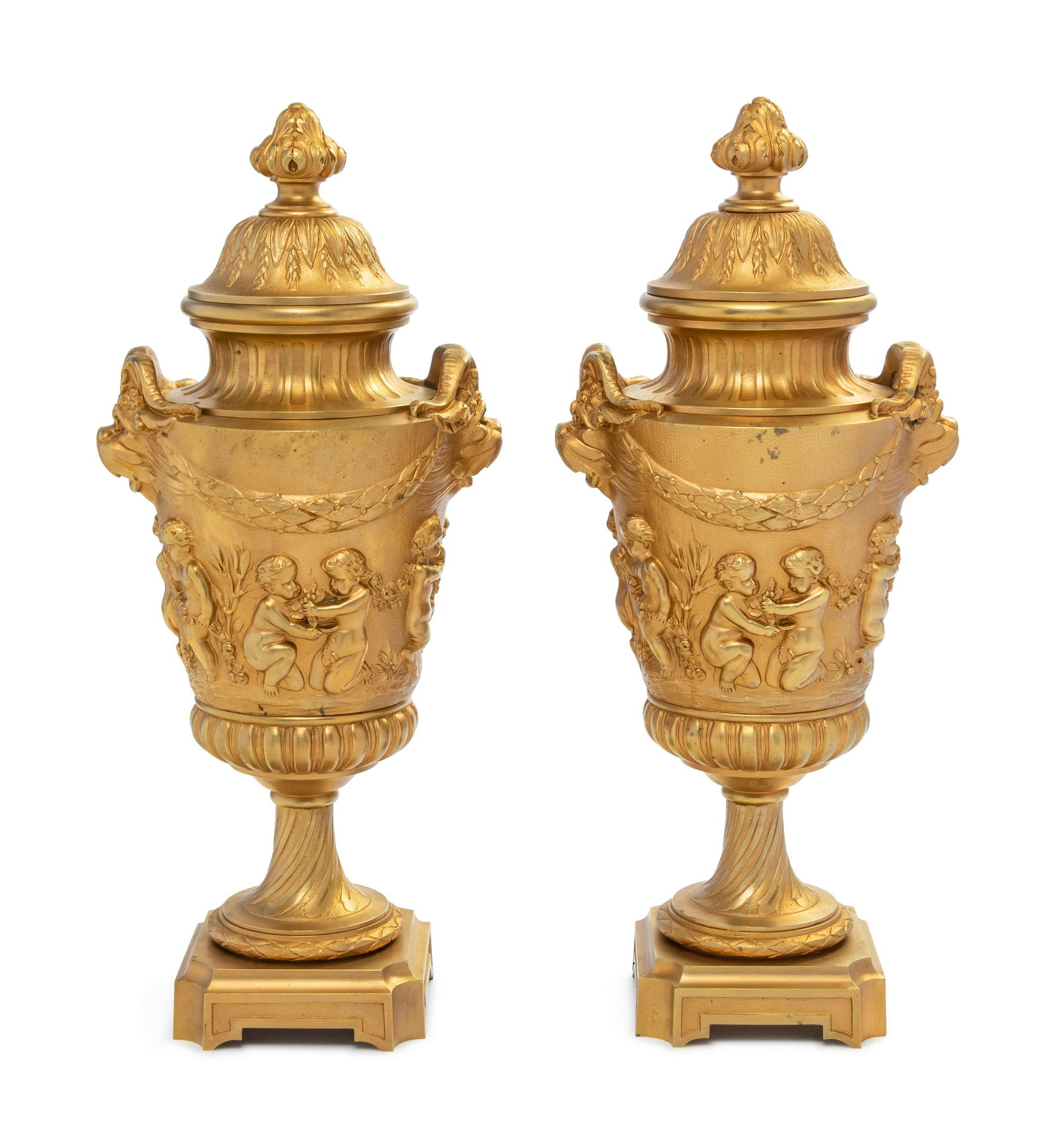 A Pair of Continental Gilt Bronze Covered Urns (1 of 2)