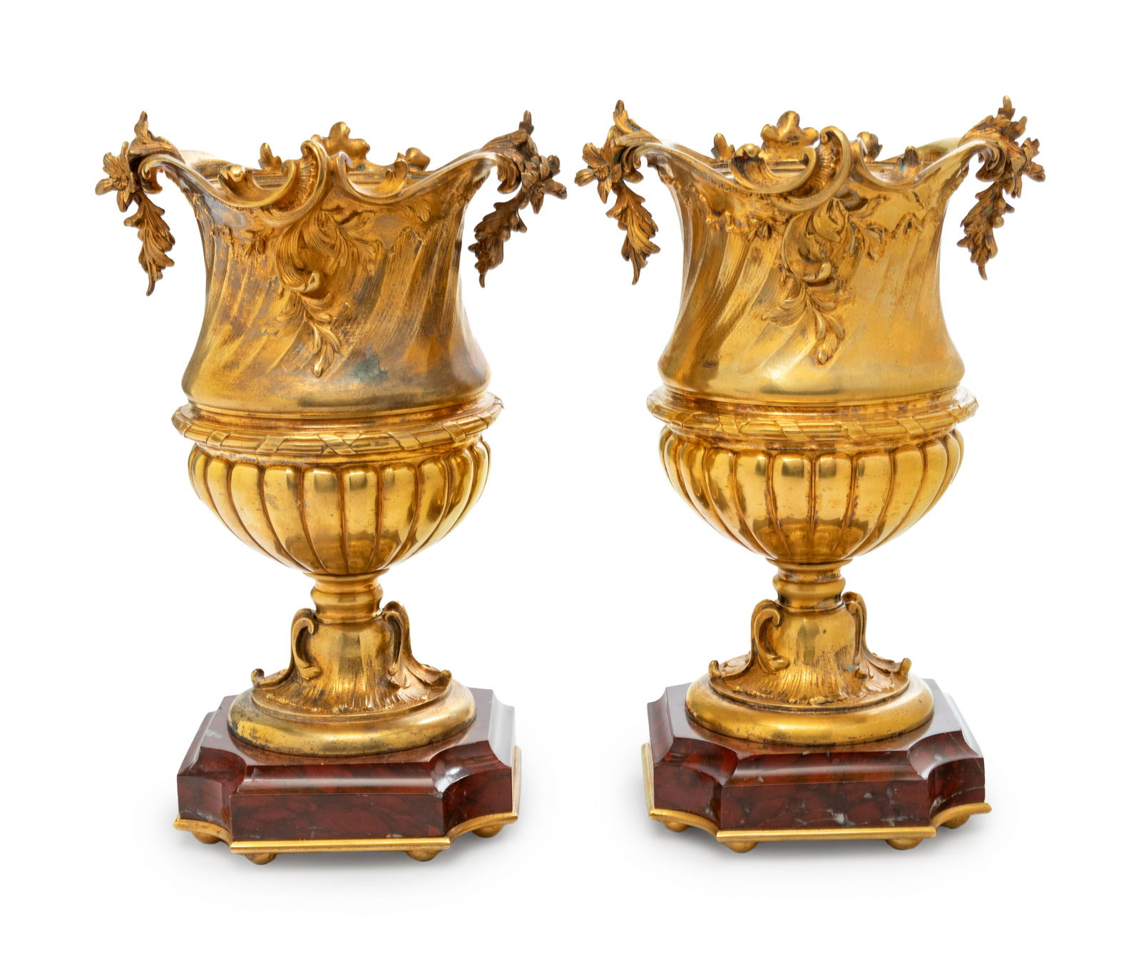 A Pair of Continental Gilt Metal and Marble Urns (1 of 2)