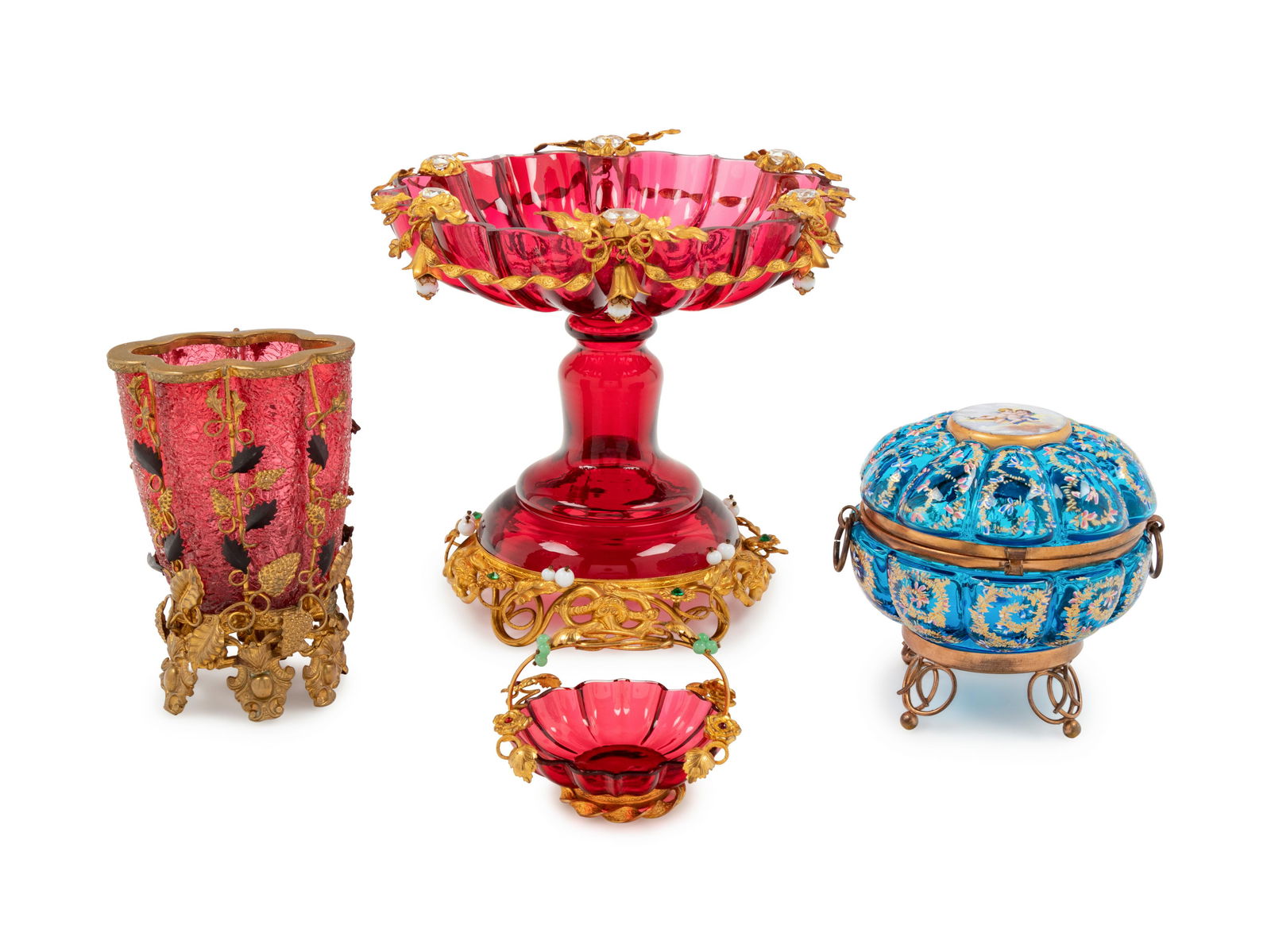 Four Continental Gilt Metal Mounted Glass Articles (1 of 2)