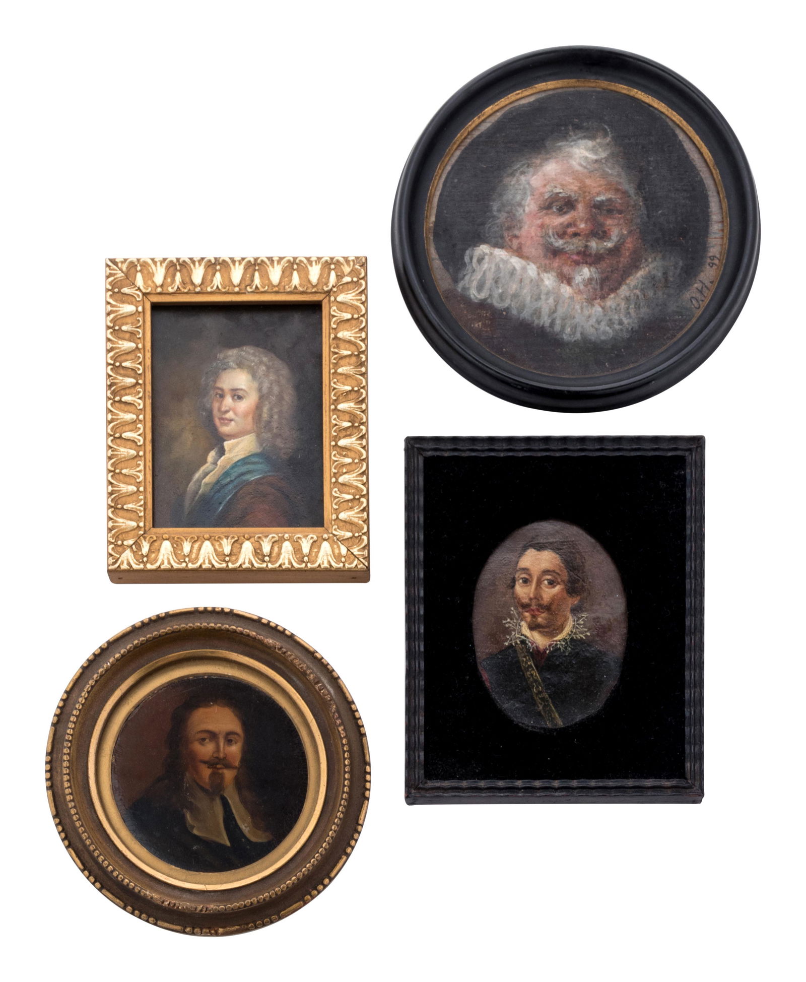 Four Continental Miniature Paintings of Moustachioed (1 of 2)