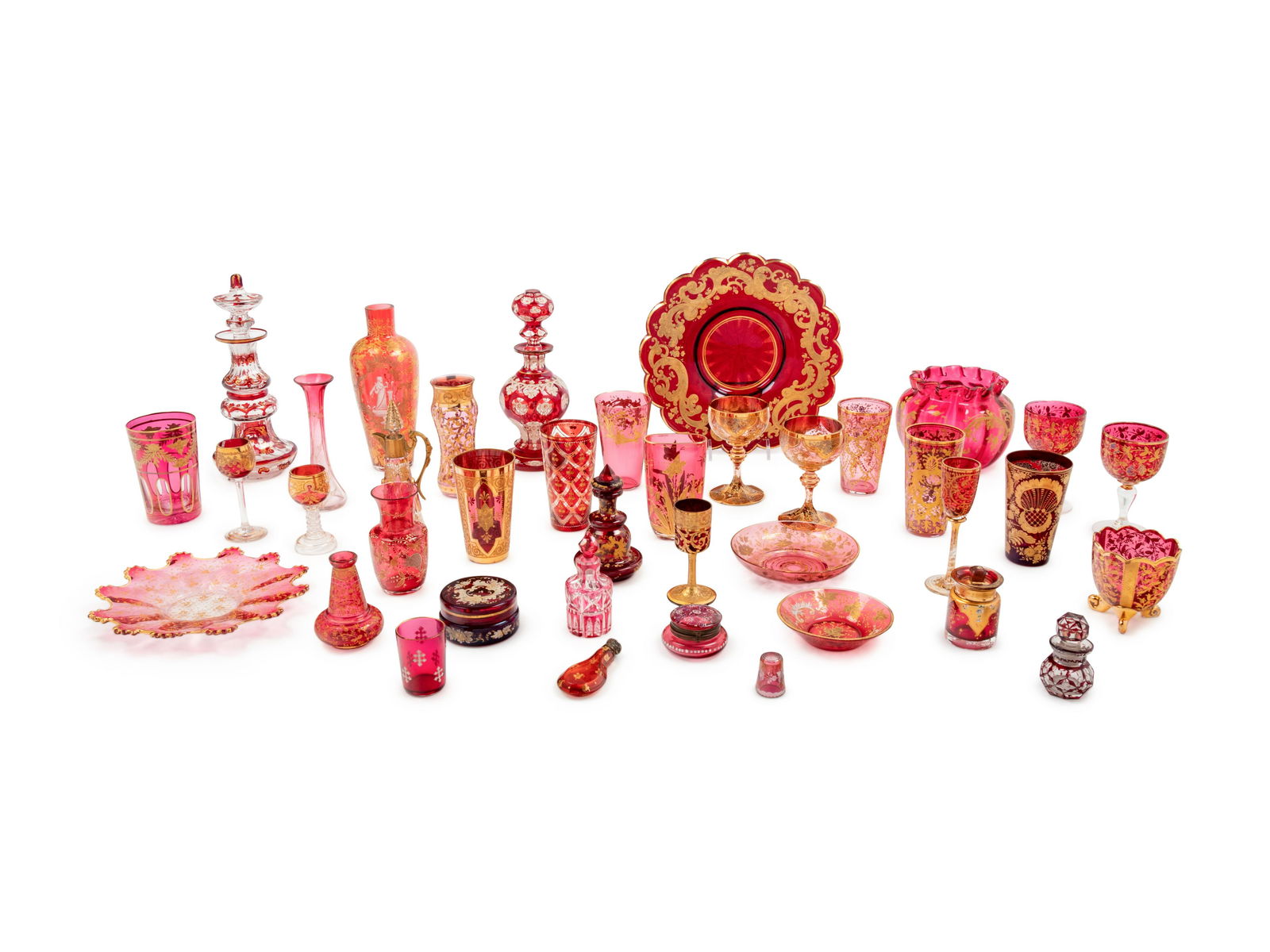A Collection of Continental Gilt Decorated Ruby Glass (1 of 1)