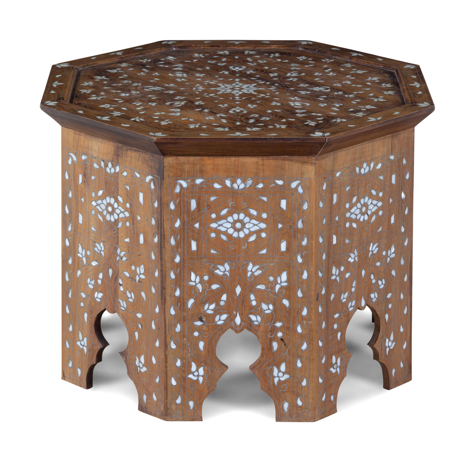 A Syrian Mother-of-Pearl and Metal Inlaid Walnut Table (1 of 2)