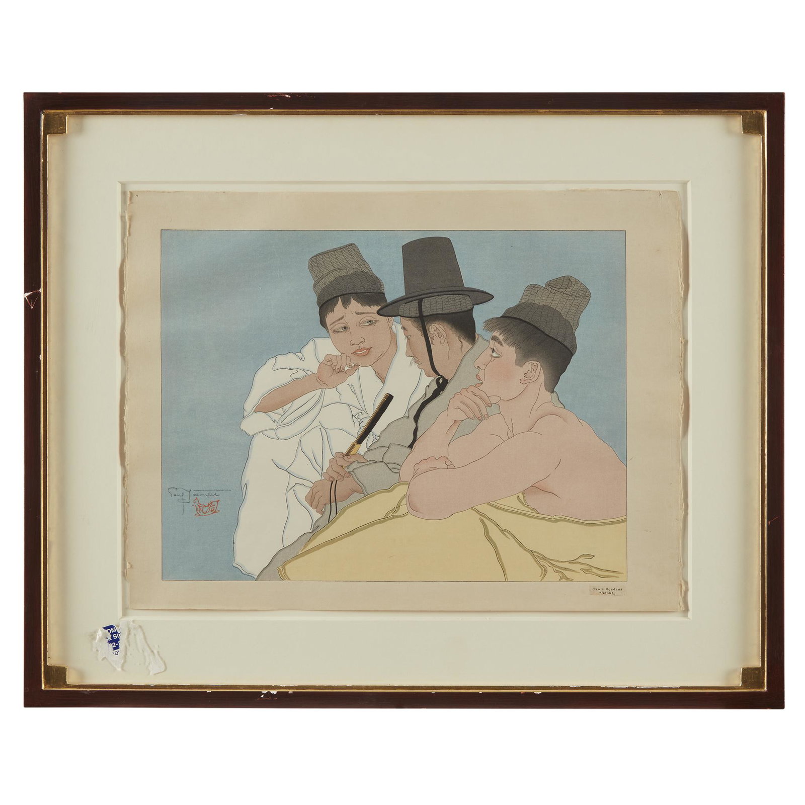 [Prints] Jacoulet, Paul, Trois Coreens "Seoul": [Prints] Jacoulet, PaulTrois Coreens "Seoul"Circa 1935. Color woodblock print. Signed by Jacoulet in pencil, lower left. Printed title label lower right. Frame: 25 1/4 x 20 1/4 in. (641 x 514 mm); pri