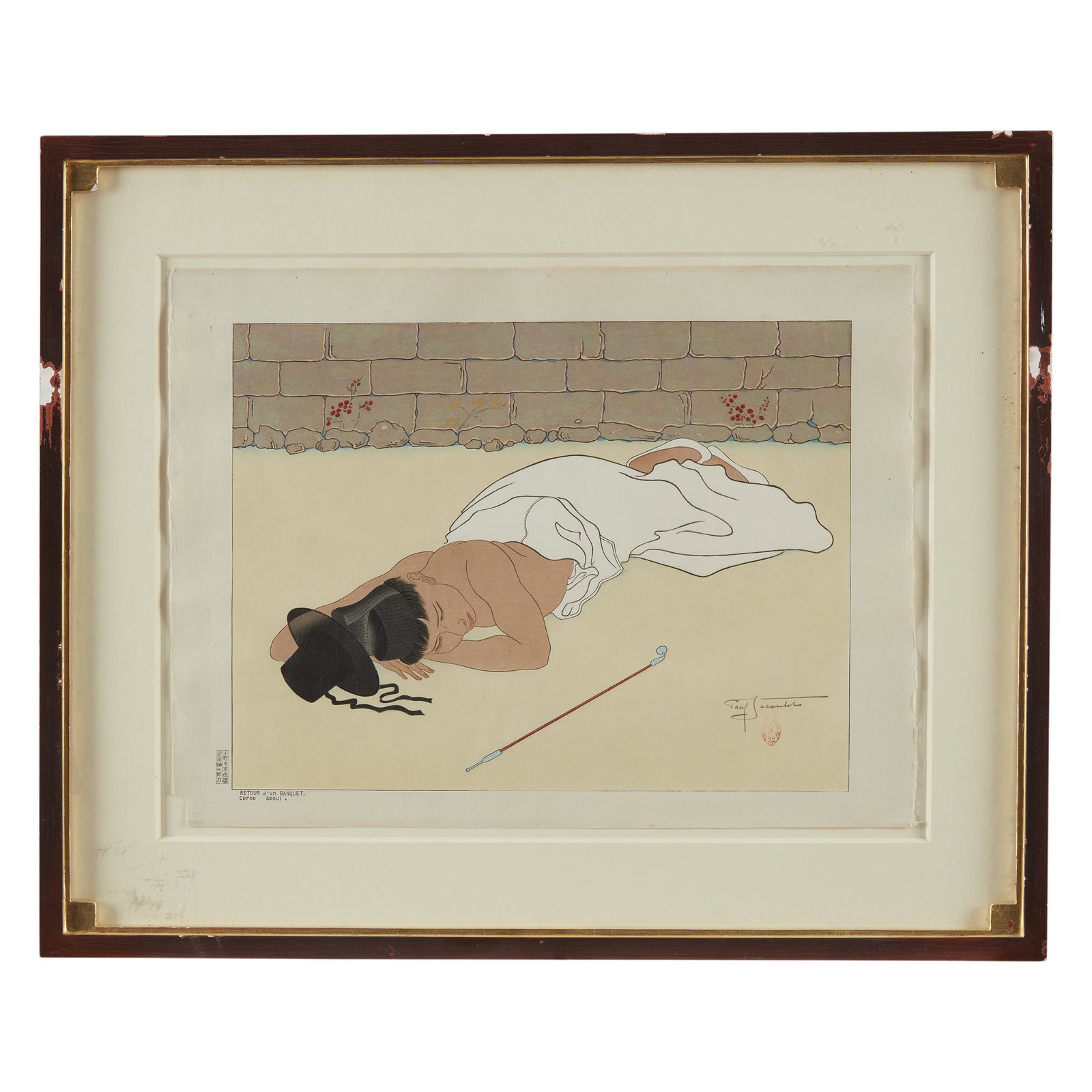 [Prints] Jacoulet, Paul, Retour d'un banquet. Coree: [Prints] Jacoulet, PaulRetour d'un banquet. Coree SeoulCirca 1951. Color woodblock print. Signed by Jacoulet in pencil, lower right. Carved by Kentaro Maeda and printed by Yoshizo Onotera, their seals