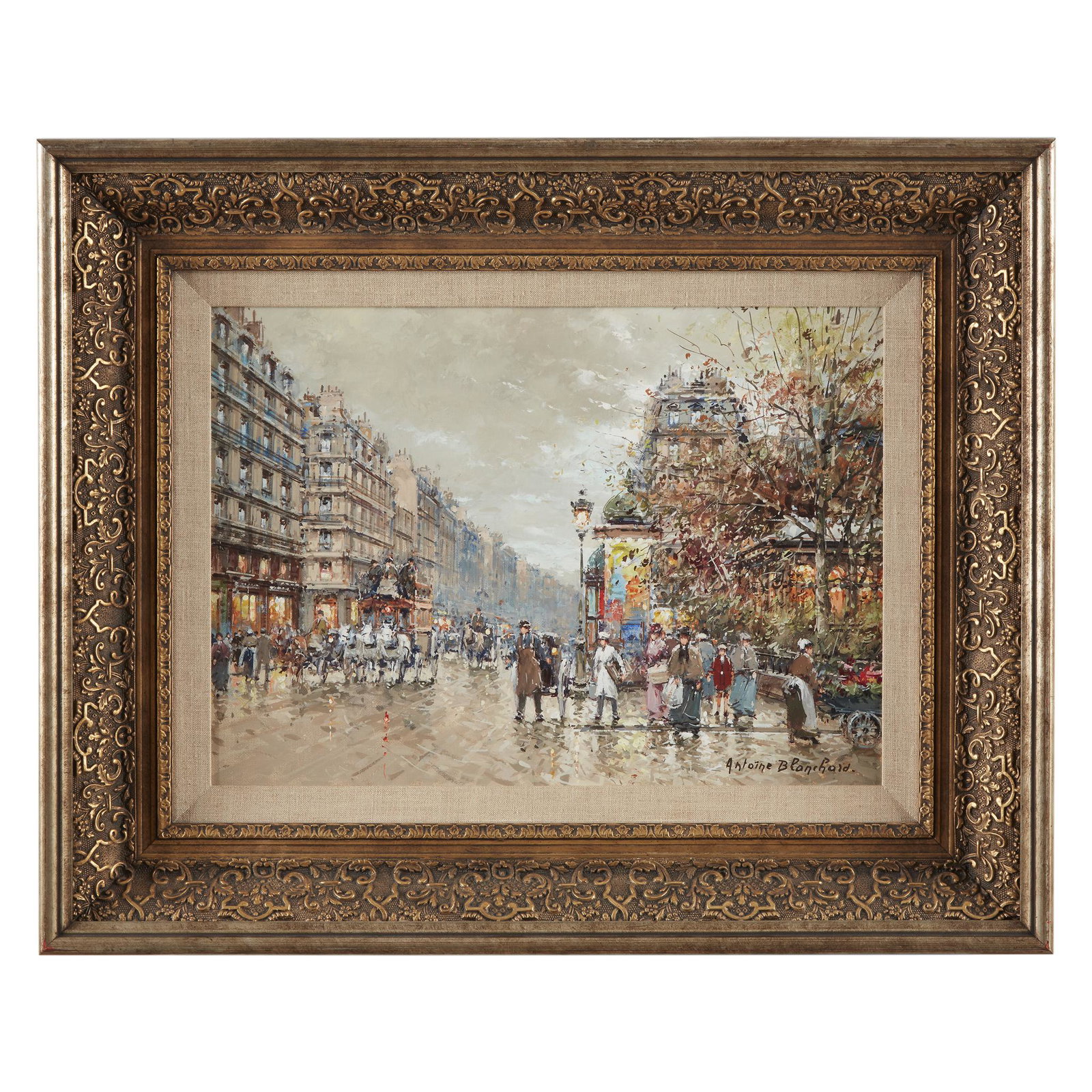 Antoine Blanchard (French, 1910-1988), , Rue Lafayette: Antoine Blanchard (French, 1910-1988)Rue Lafayette (Square Montholon)Signed 'Antoine Blanchard' bottom right, also signed, titled, and located 'Paris' verso, oil on canvas13 x 18 in. (33 x 45.7cm)PROV