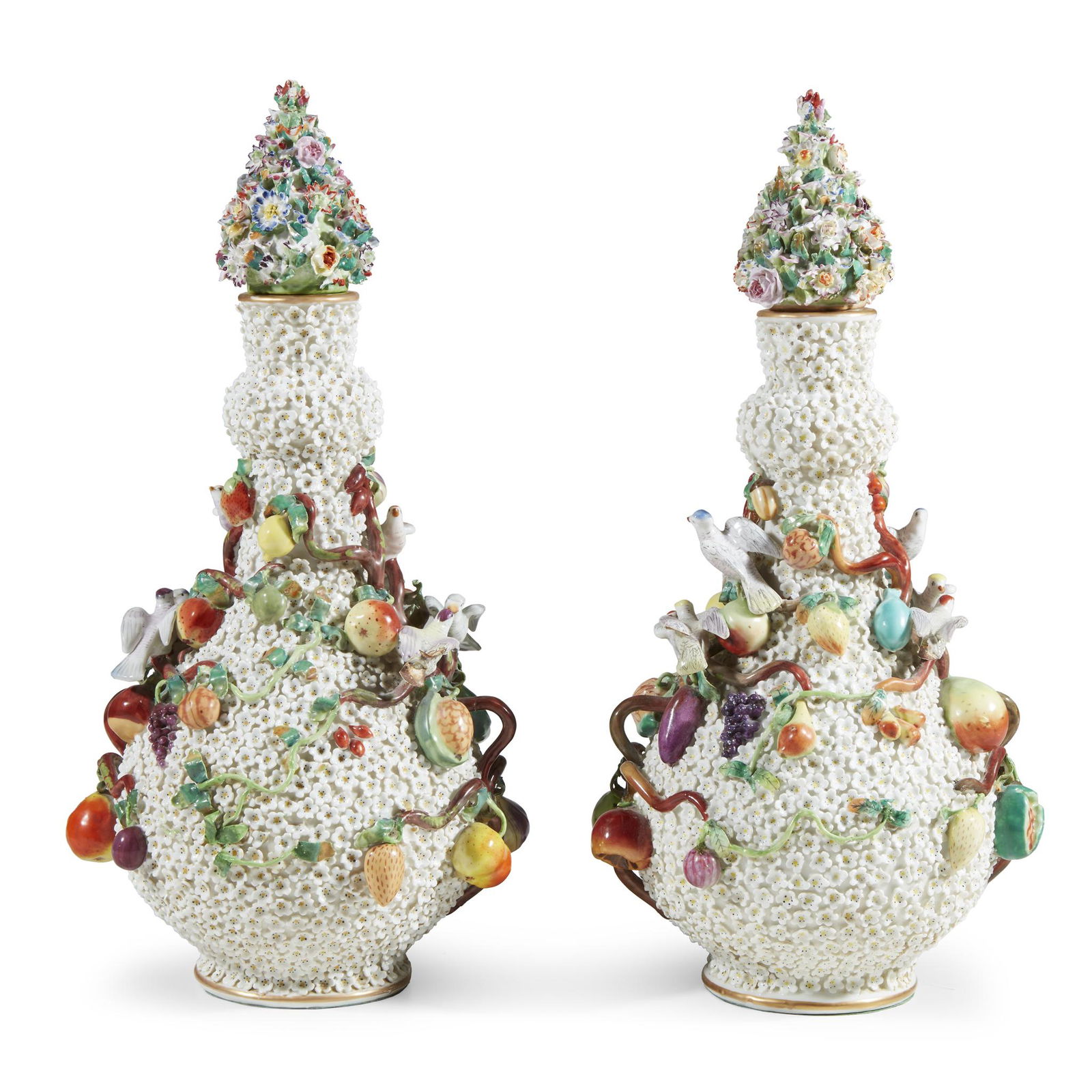 A pair of Meissen style 'Schneeballen' covered vases, (1 of 1)