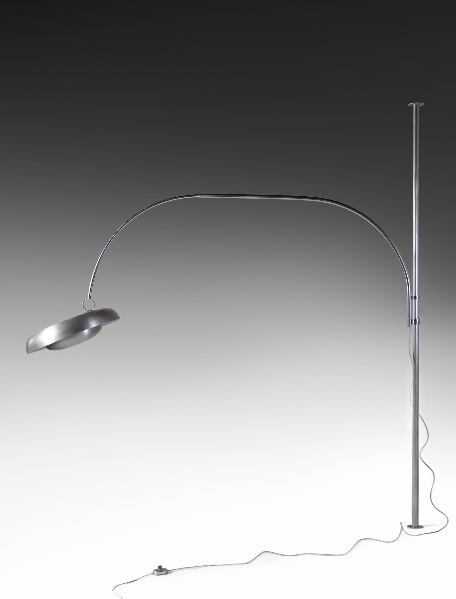 Pirro Cuniberti (Italian, 1923-2016) PR Floor Lamp, c.: Pirro Cuniberti (Italian, 1923-2016) PR Floor Lamp, c. 1970, Sirrah, Italy chrome-plated aluminum, brushed metal 150 (fully extended) x 90 x 24 inches. For condition inquiries please contact Nathan Br