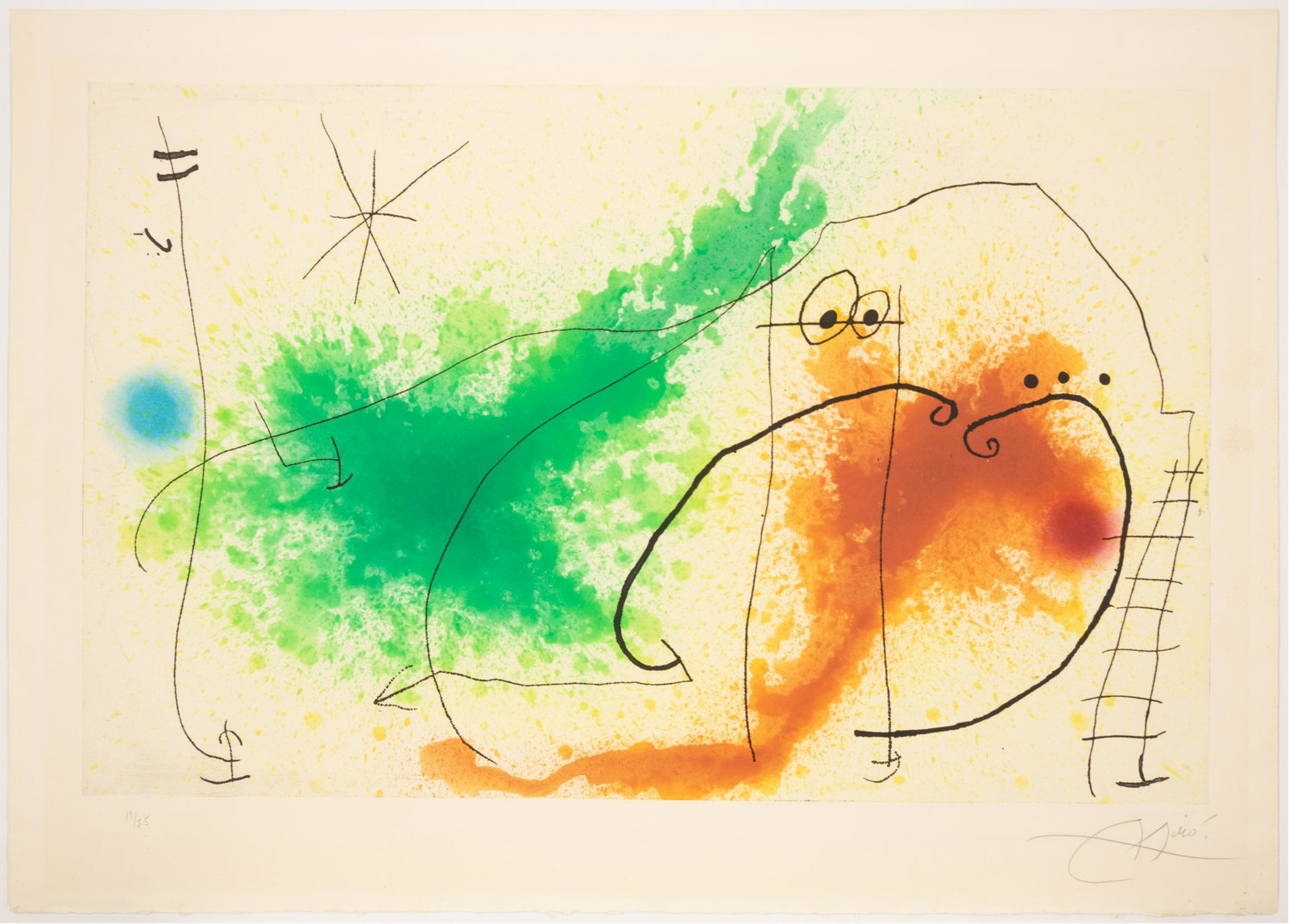 Joan Miro (Spanish, 1893-1983) Partie de Campagne IV,: Joan Miro (Spanish, 1893-1983) Partie de Campagne IV, 1967 etching and aquatint in colors signed and numbered 19/75 in pencil 22 3/4 x 36 inches. For condition inquiries please contact Nathan Brady at
