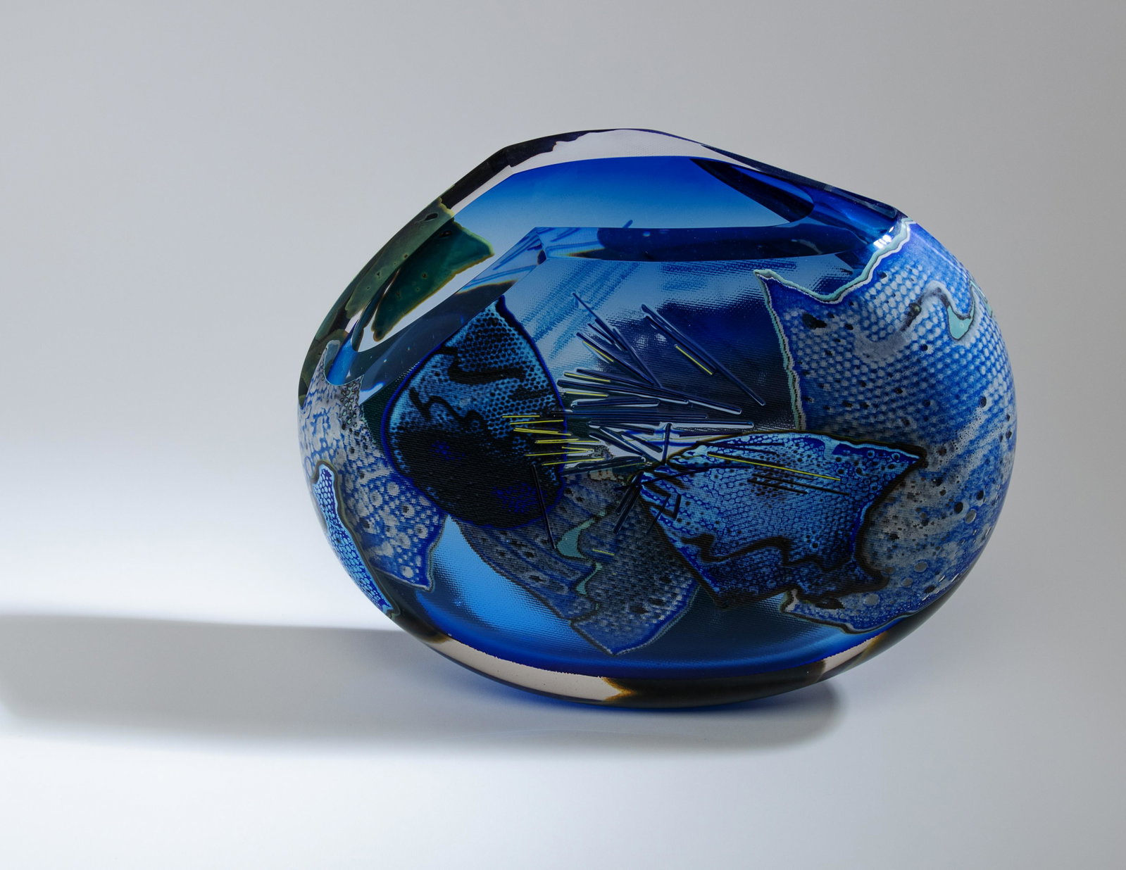 Joel Philip Myers (American, b. 1934) Contiguous: Joel Philip Myers (American, b. 1934) Contiguous Fragment Series Vessel, 1987 blown and applied glass etched 'Joel Philip Myers 1987' to lower edge 11 x 15 x 2 3/4 inches. Property from The Estate of 