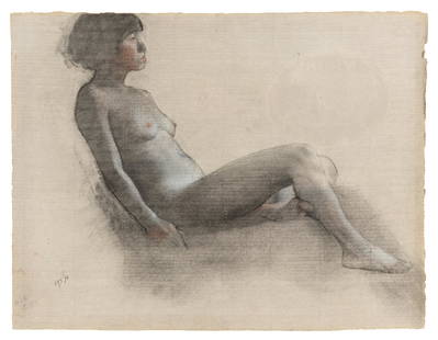 Aaron Shikler (American, 1922-2015) Modele addis: Aaron Shikler (American, 1922-2015) Modele addis regardent a droite, 1978 pastel on paper initialed ASG and dated (lower left) 10 1/4 x 13 1/4 inches. Provenance: Galerie Claude Bernard, Paris For con