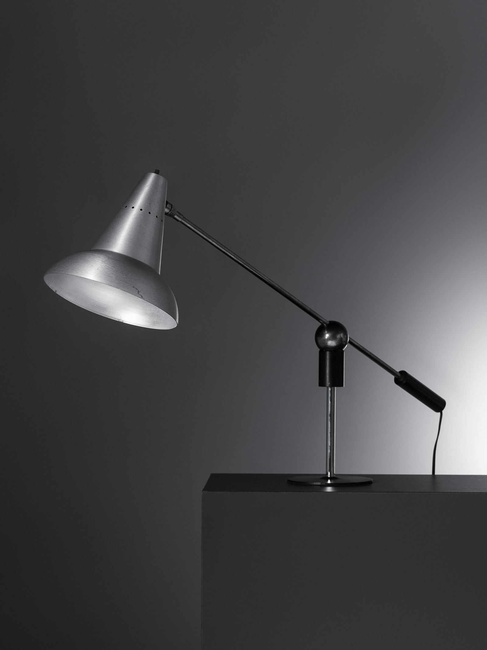 Gilbert Watrous (American, 1918-1991) Articulating: Gilbert Watrous (American, 1918-1991) Articulating Table Lamp, Heifetz Manufacturing Co., USA chrome plated and enameled steel 26 x 35 x 7 1/2 inches. For condition inquiries please contact Nathan Bra