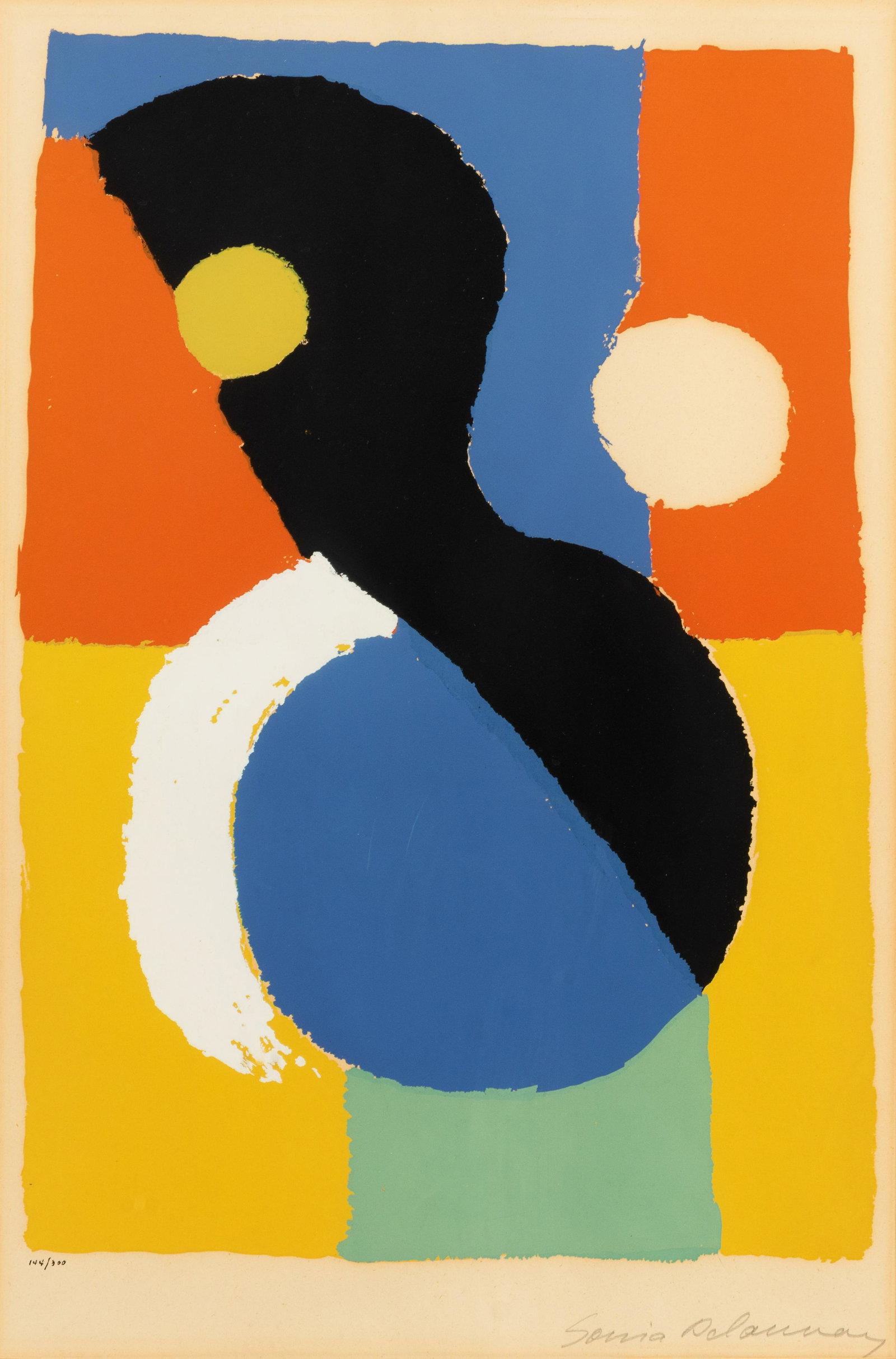Sonia Delaunay (French/Ukrainian, 1885-1979) Untitled,: Sonia Delaunay (French/Ukrainian, 1885-1979) Untitled, 1953 lithograph signed in pencil and numbered 144/300 in ink 19 x 13 1/2 inches. Provenance: Edward Bania Fine Art Picture Gallery, Glenview, Ill