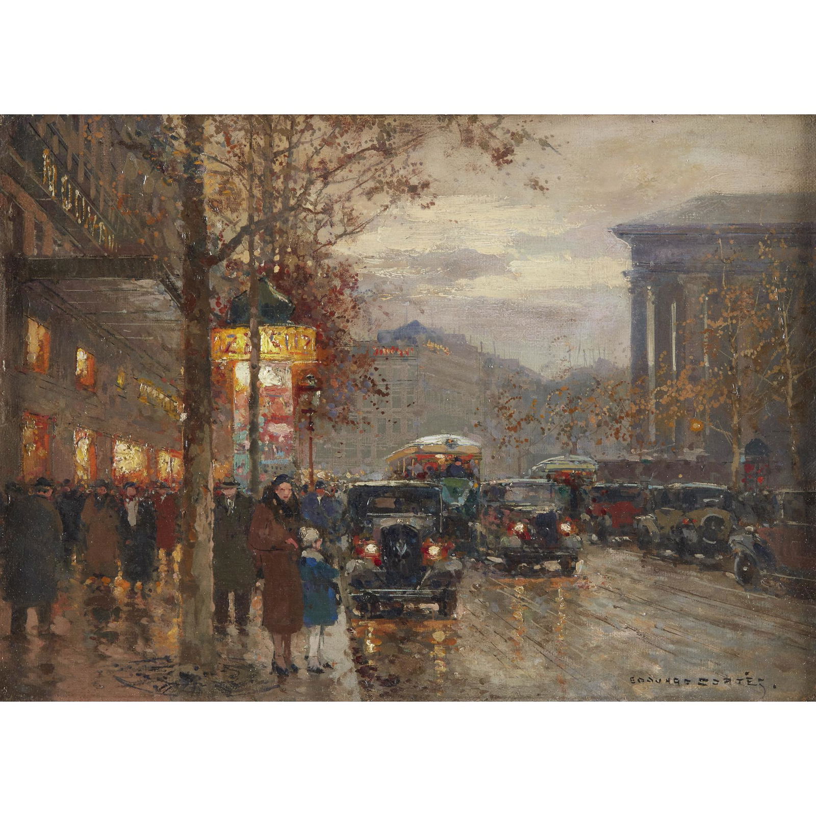 Edouard Léon Cortès (French, 1882–1969), , Boulevard de: Edouard Léon Cortès (French, 1882–1969)Boulevard de la MadeleineSigned 'EDOUARD CORTÈS.' bottom right, also with the Artist's copyright stamp verso, oil on canvas13 x 18 in. (33 x 45.7cm)Executed