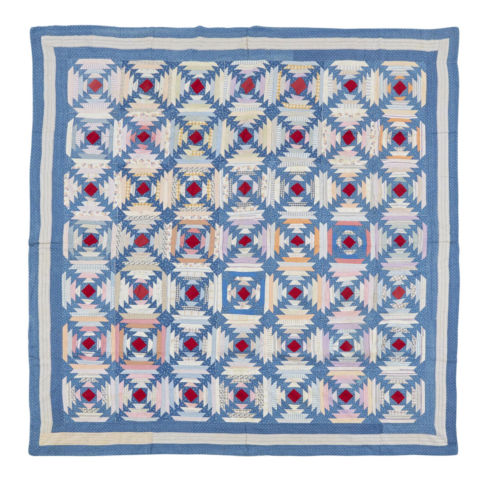 Amish pieced cotton "Log Cabin" variation quilt, (1 of 1)